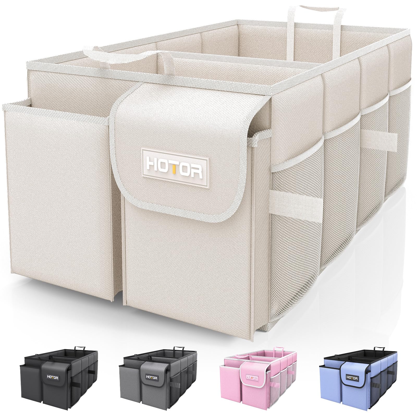 HOTOR Car Boot Oganiser - Large-Capacity Auto Trunk Organizer Collapsible Multi Compartments, Foldable Boot Storage for SUVs, Sturdy Car Accessories for Men Camping Tools, Black, 54.0 × 32.0 × 27.0 cm — view 10
