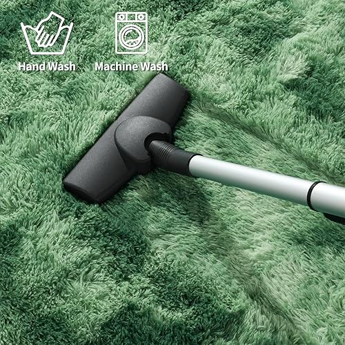 Miniatura 7 de FlyDOIT Alfombras grandes de área de 8 x 10 pies para sala de estar, alfombra lanuda verde teñida anudada, alfombras peludas de felpa ultra suave