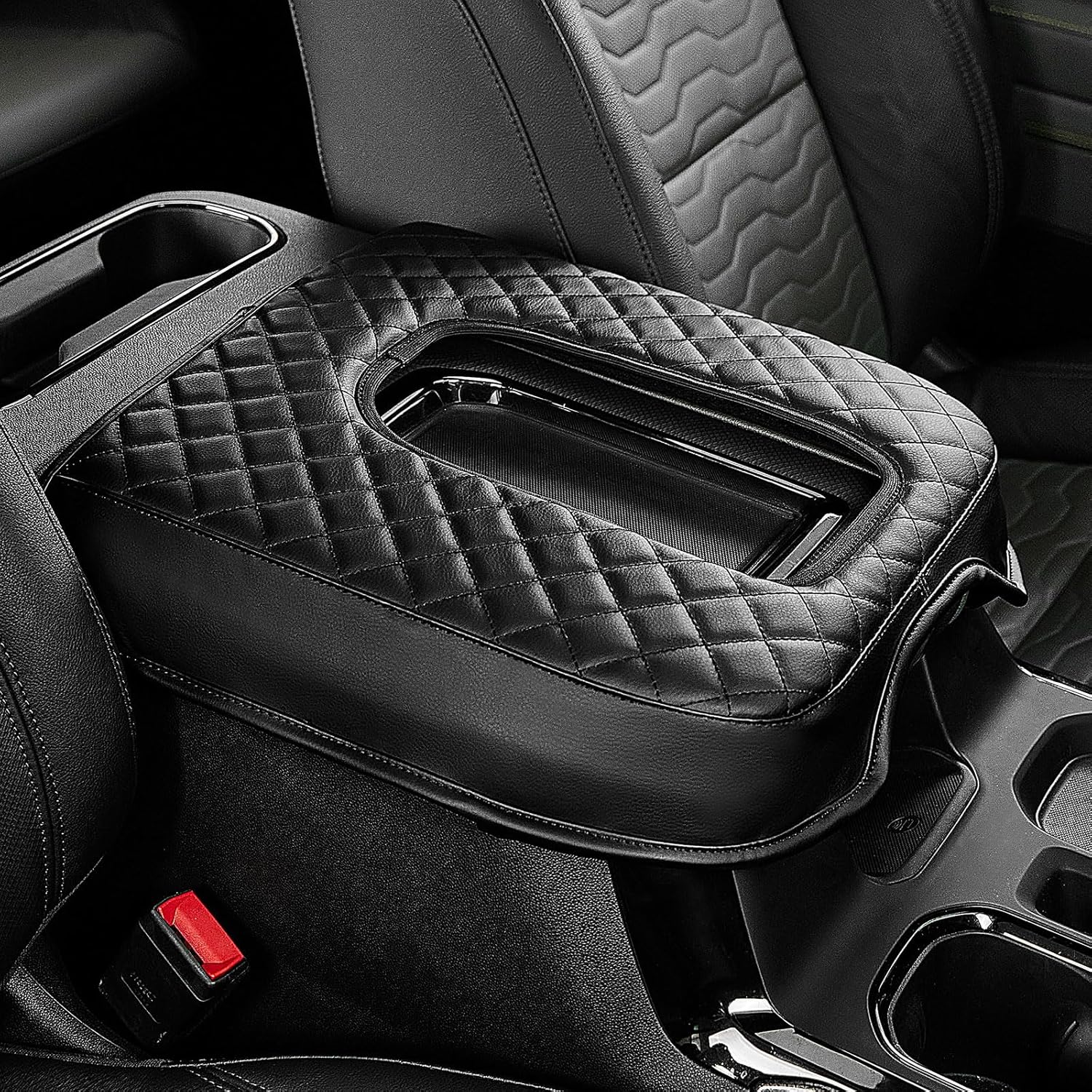 JOYTUTUS Center Console Cover Compatible with 2007-2013 Silverado Sierra Yukon Tahoe Suburban Avalanche Jump Seat, Leather Arm Rest Armrest Cover for Car, Middle Console Cover Replacement for Trucks