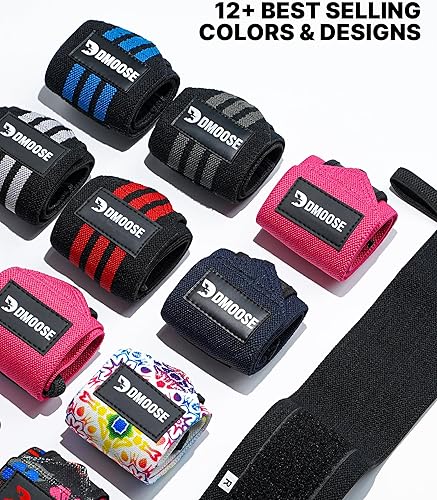 Miniatura 8 de DMoose Fitness Muñequeras para levantamiento de pesas de 18 pulgadas  Envoltura de gimnasio resistente con lazo para el pulgar para apoyo y alivio