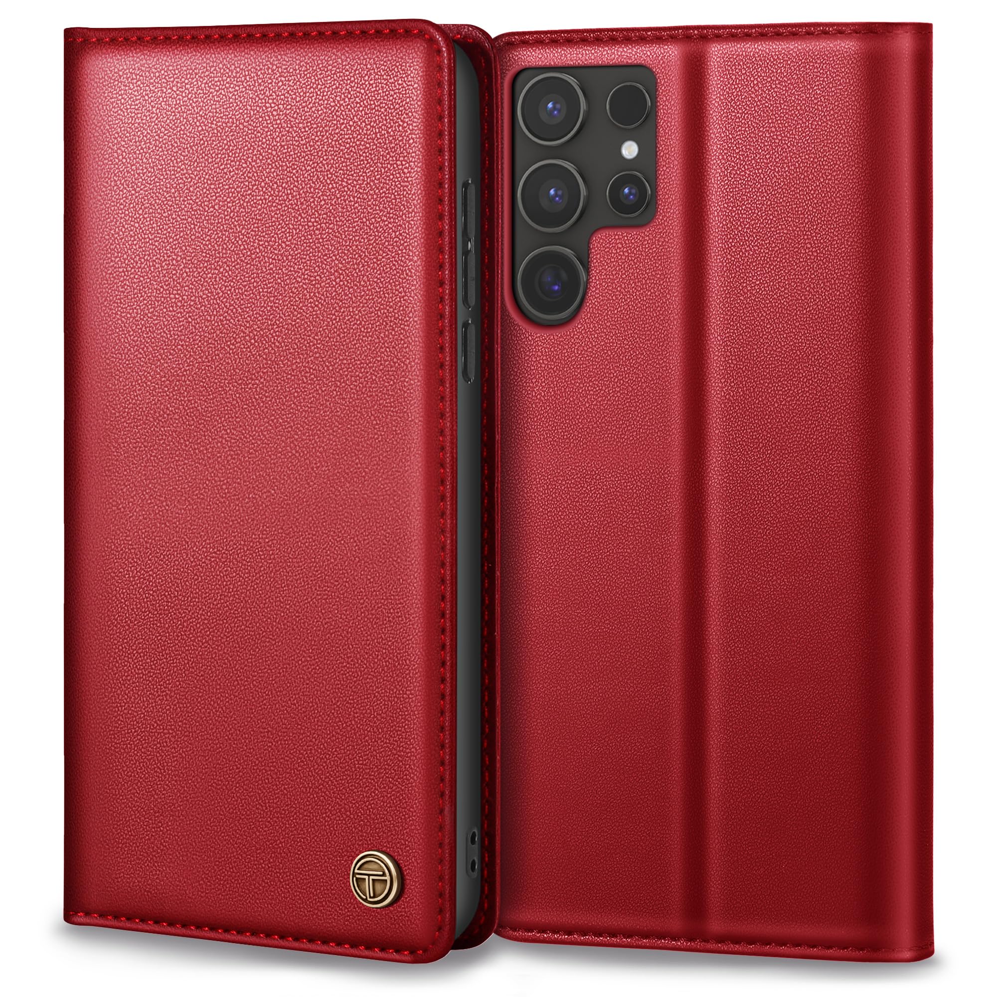 Handyhülle für Samsung Galaxy S25 Ultra Hülle, Premium Lederhülle Schutzhülle Tasche für Samsung S25 Ultra Hülle Wallet Kartenfach Standfunktion Flip Case für Galaxy S25 Ultra Klappbar,Rot