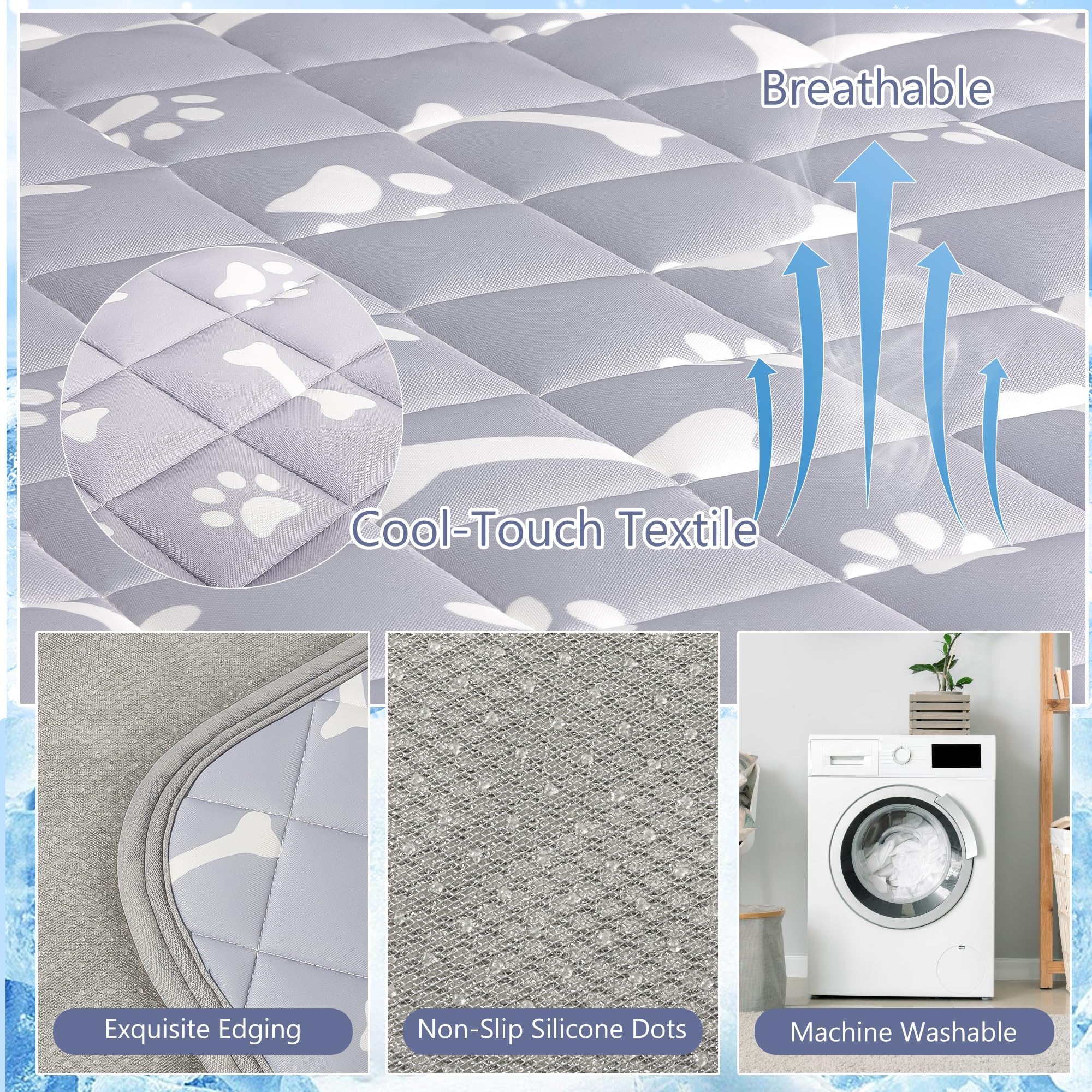 NACOCO Tapis rafraîchissant pour chien avec design intérieur antidérapant et imperméable, anti-fuite, extra épais, lavable en machine, pour chiens de taille moyenne et grande pour cages, lits,