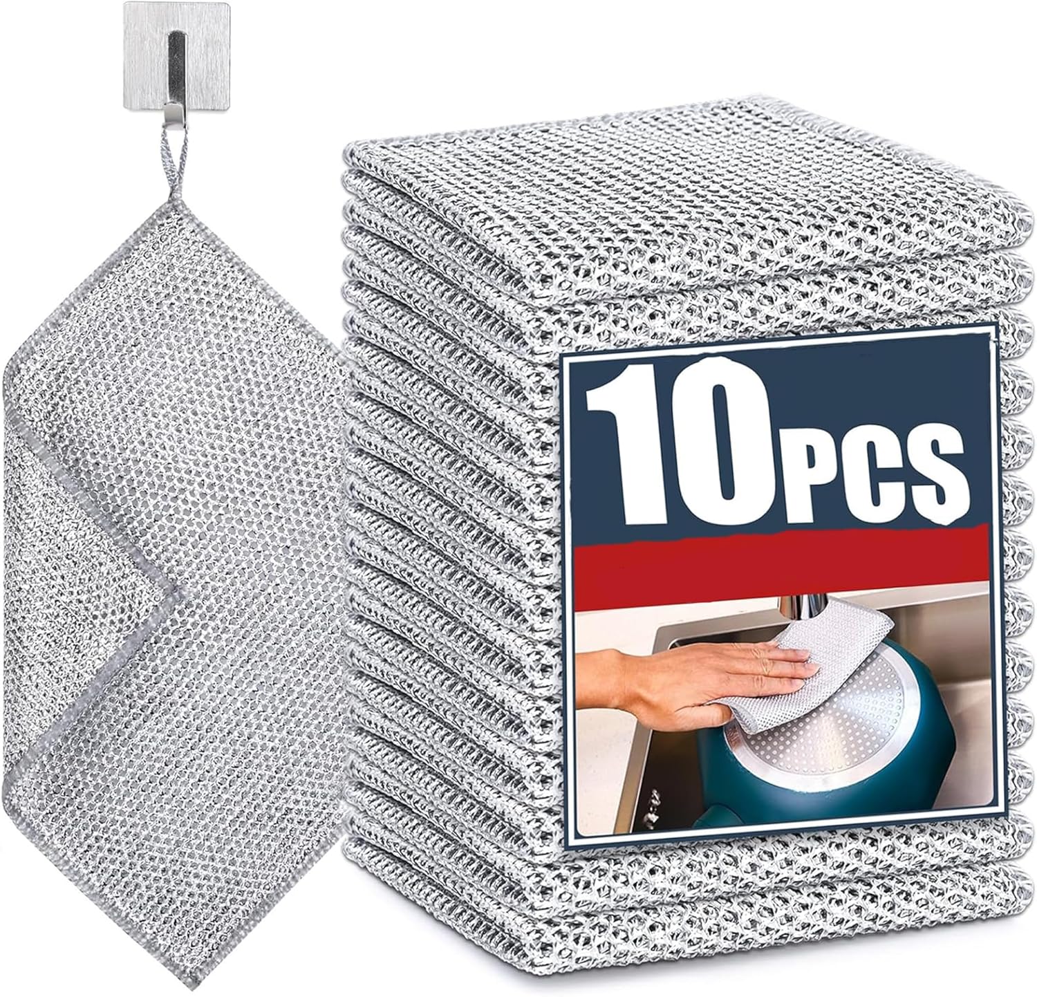 10 Pcs Steel Wire Dishcloth Double-Layer Non-Scratch Scrubbing Cloth for Kitchen Cleaning
