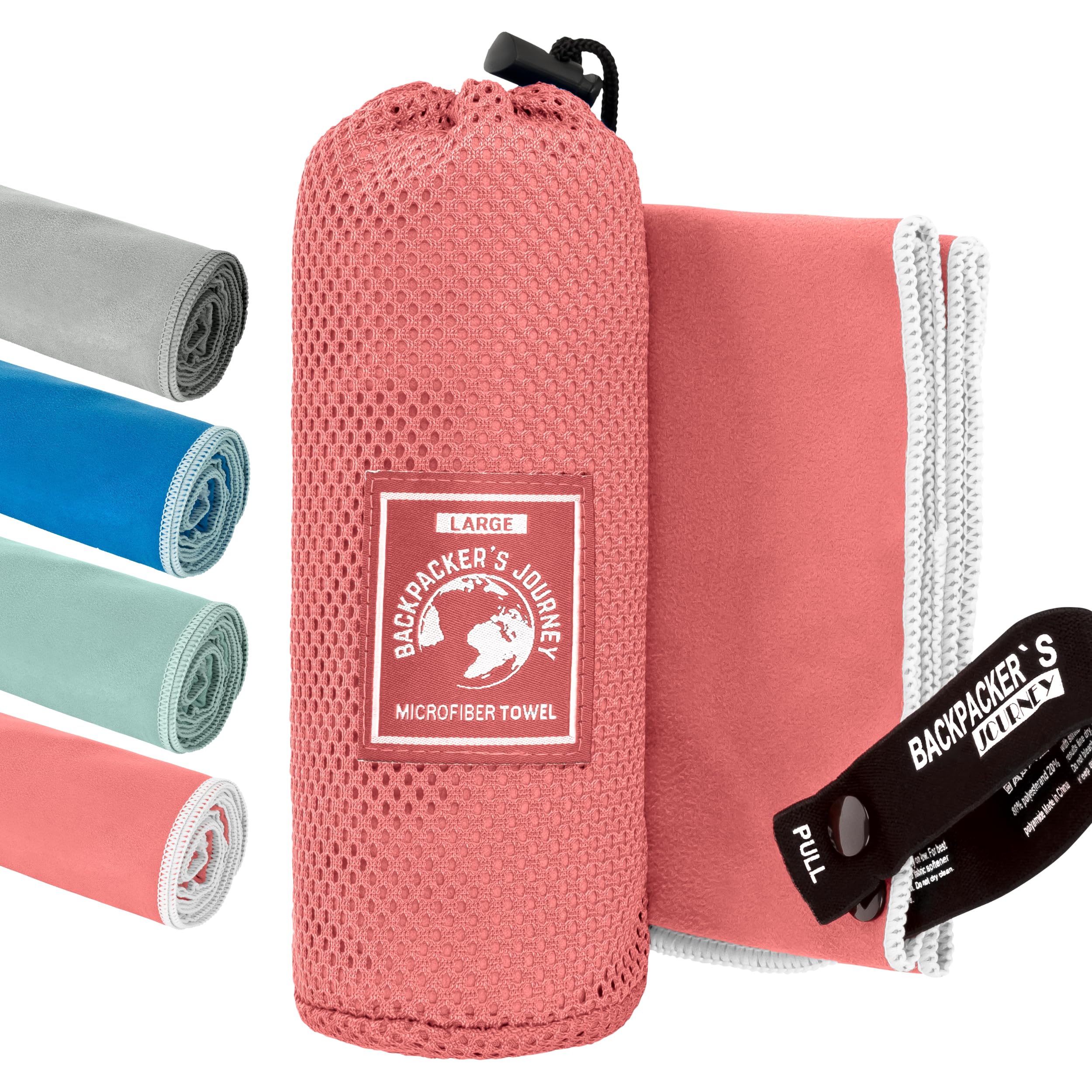 Backpacker's Journey Microfiber Towels in S M L XL. Travel Towel Sets, Lightweight, Quick-Drying, Absorbent and Anti-Bacterial (Salmon L and S) — image 1