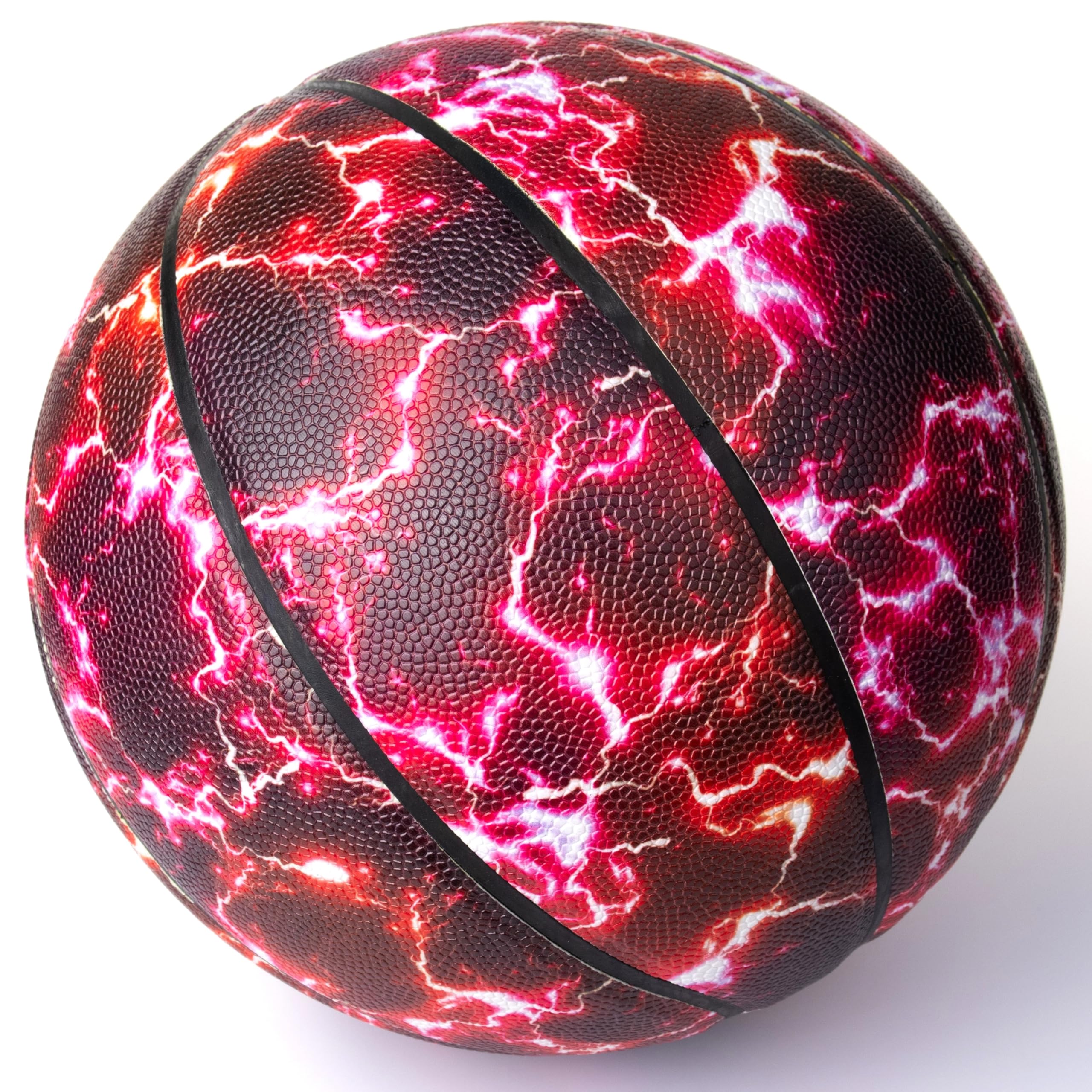 XascenD Lightning Series Basketball Size 7 | Indoor & Outdoor Basketball with Textured Grip | Durable Rubber for Adults & Teens | Red, Purple, Blue (Red Lightning - Arrives Inflated)