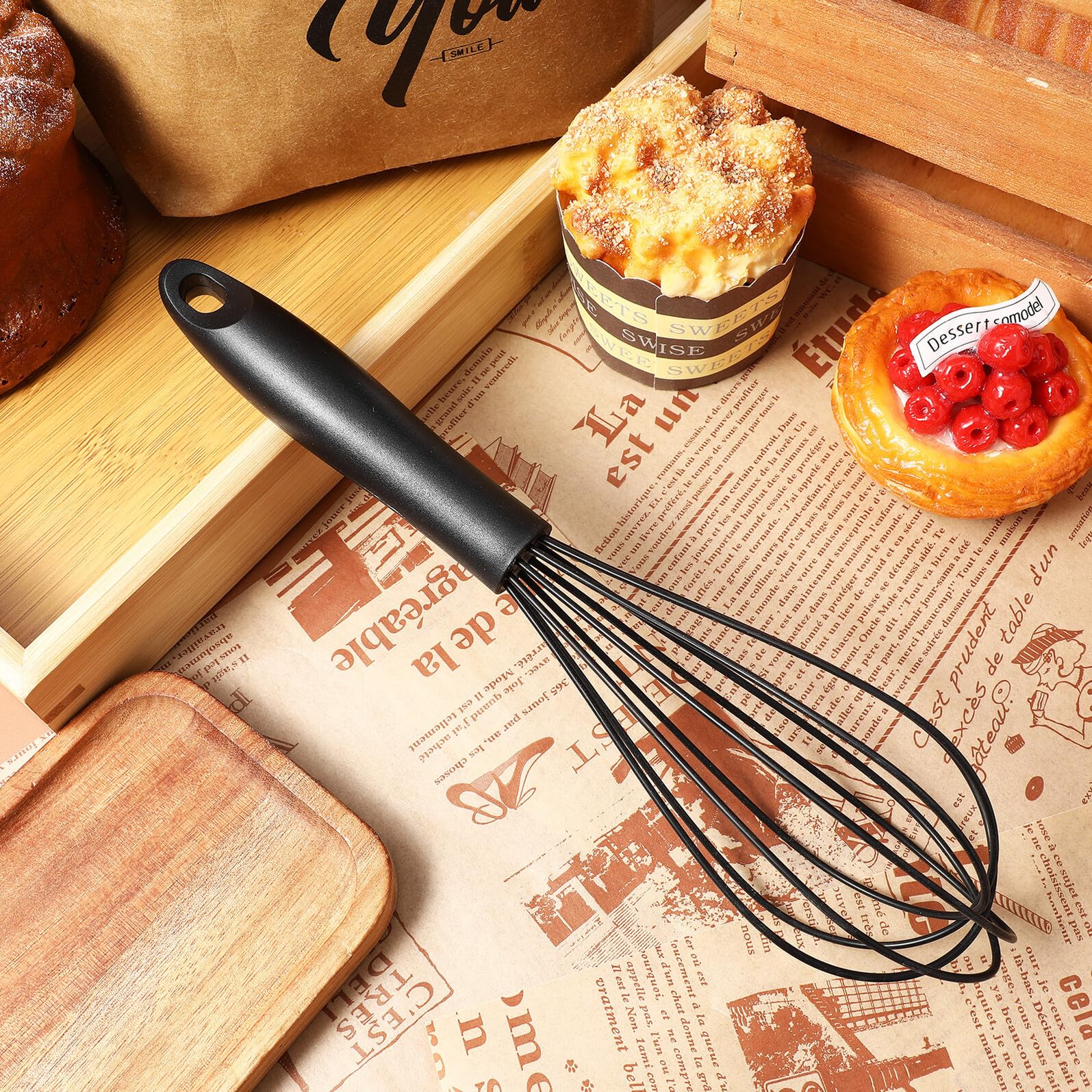Homoyoyo Fouet à Ballon en Acier Inoxydable 430 en Silicone Noir Manche Confortable et Design Ergonomique Cuisine et Pâtisserie