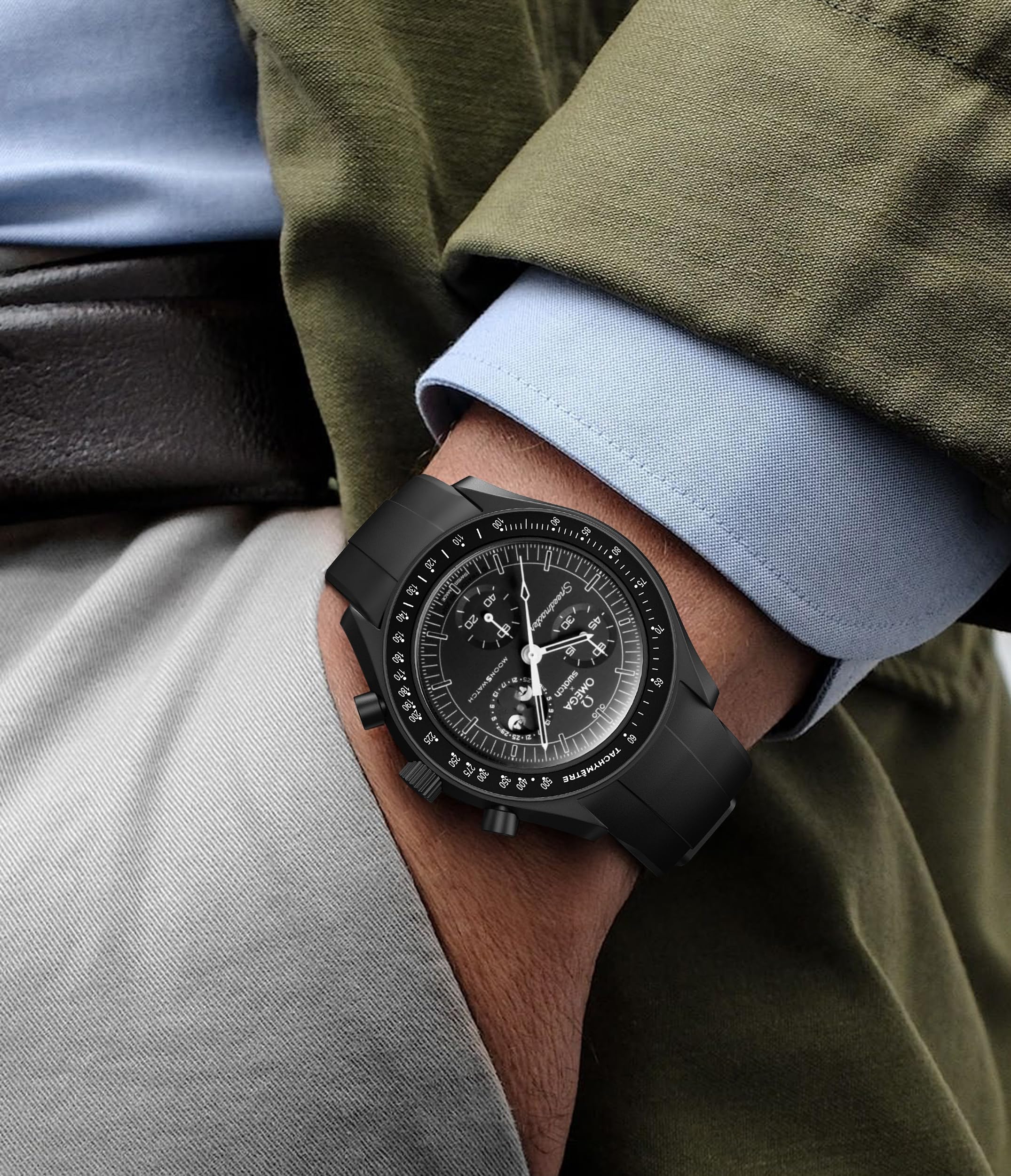 Bands for Moonswatch Watch,Curved No Gap Fluororubber Strap Compatible with Omega X Swatch Moonswatch Speedmaster 20mm Watch,Replacement Band for Swatch Omega Moonswatch Speedmaster Watch Men Women (Black)