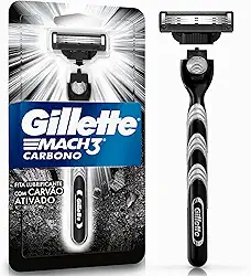 Gillette Mach3 Carbono Aparelho de barbear reutilizável com Carvão Ativado e Fita Lubrificante Melhorada 1 Ud