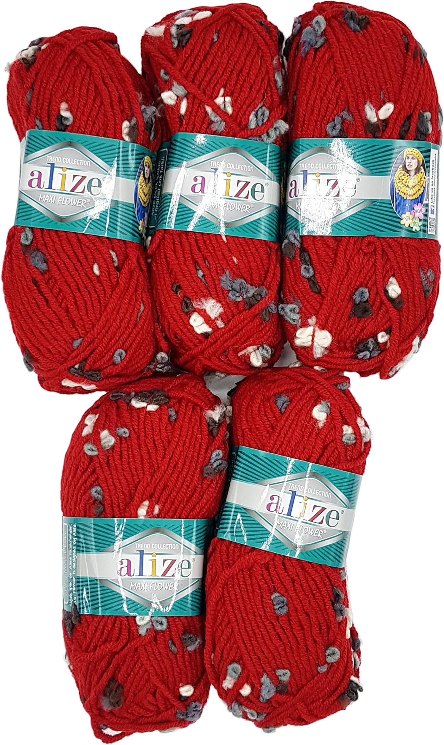 5 x 100 Grams Wool with Colour 500 Gram Effect - red