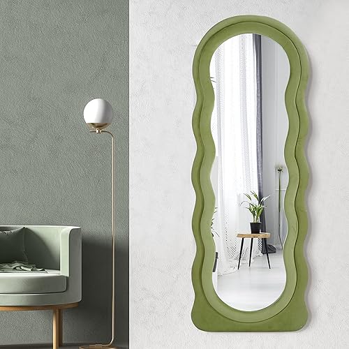 Miniatura 2 de Broojo Espejo irregular de longitud completa, espejo de pared irregular de 63 x 24 pulgadas, espejo de piso ondulado con marco de madera envuelto en