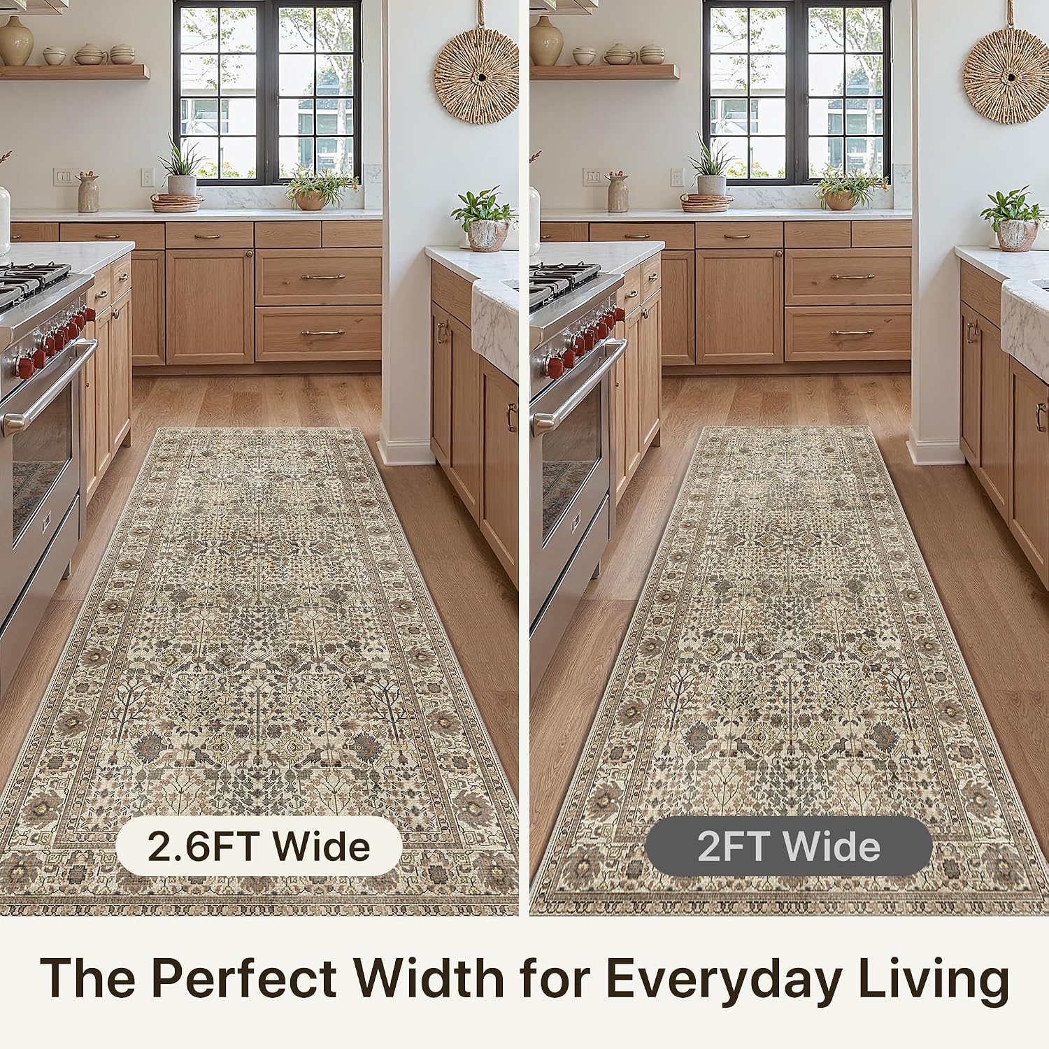 Bavni2'6''x6 Rug Runners for Hallways, Washable Runner Rug Non Slip,Vintage Floral Print Style Rugs for Bedroom-Lightweight Low Pile Carpet for Hallways Bathroom, Dark Espresso