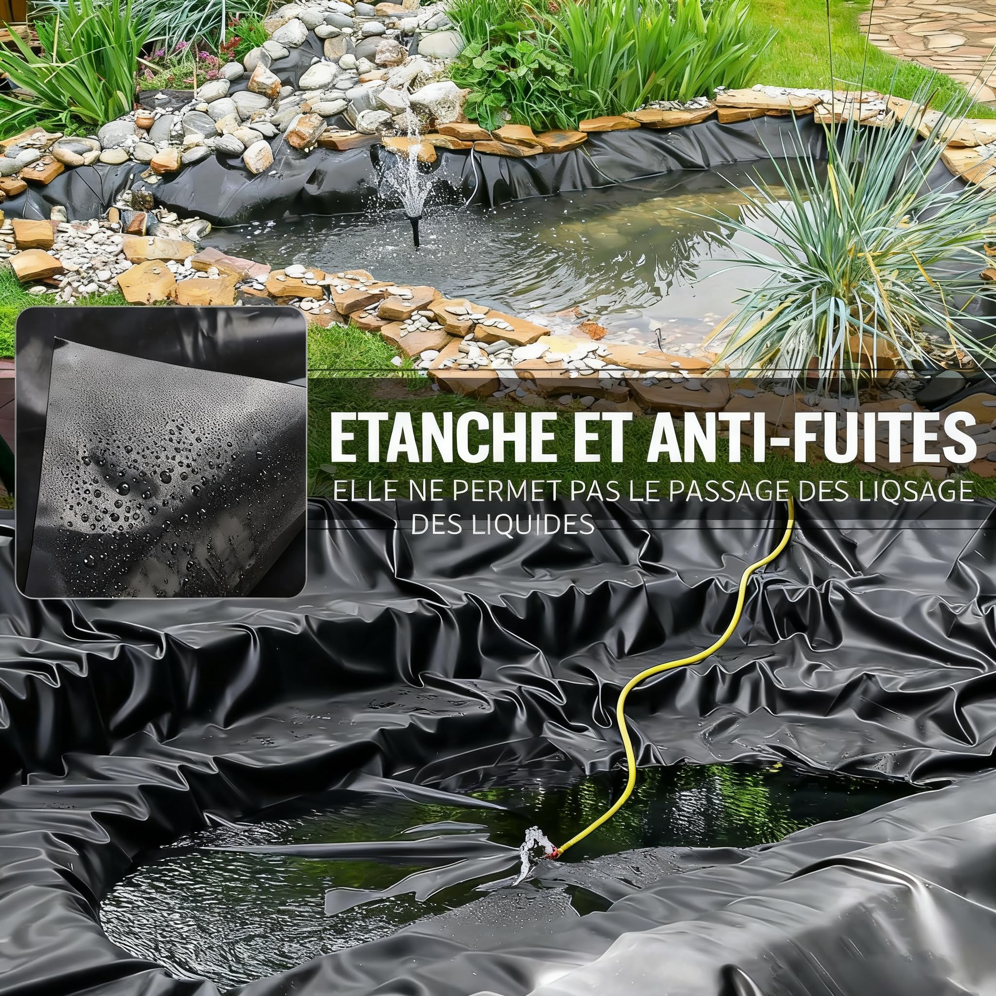 Teichfolie HDPE 6x6m Stärke 0.5mm Schwarz Dichtungsfolie Teichmembran für Fischteiche Gartenteich