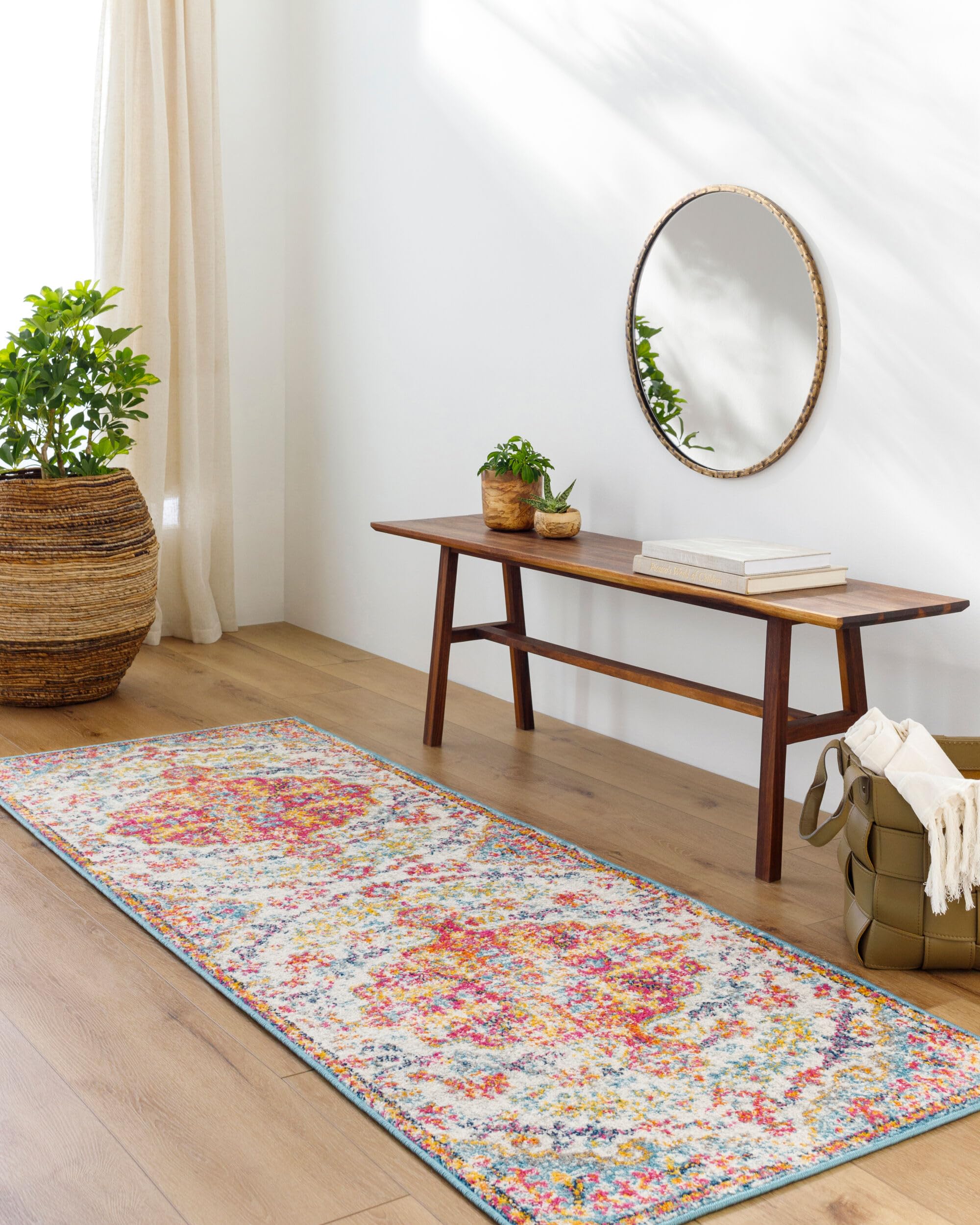 Livabliss Lou Asmara Vintage Runner 80x220 cm – Multicolour Boho Style for Hallway & Kitchen, Easy Care Floor Covering, Red Orange Teal Beige