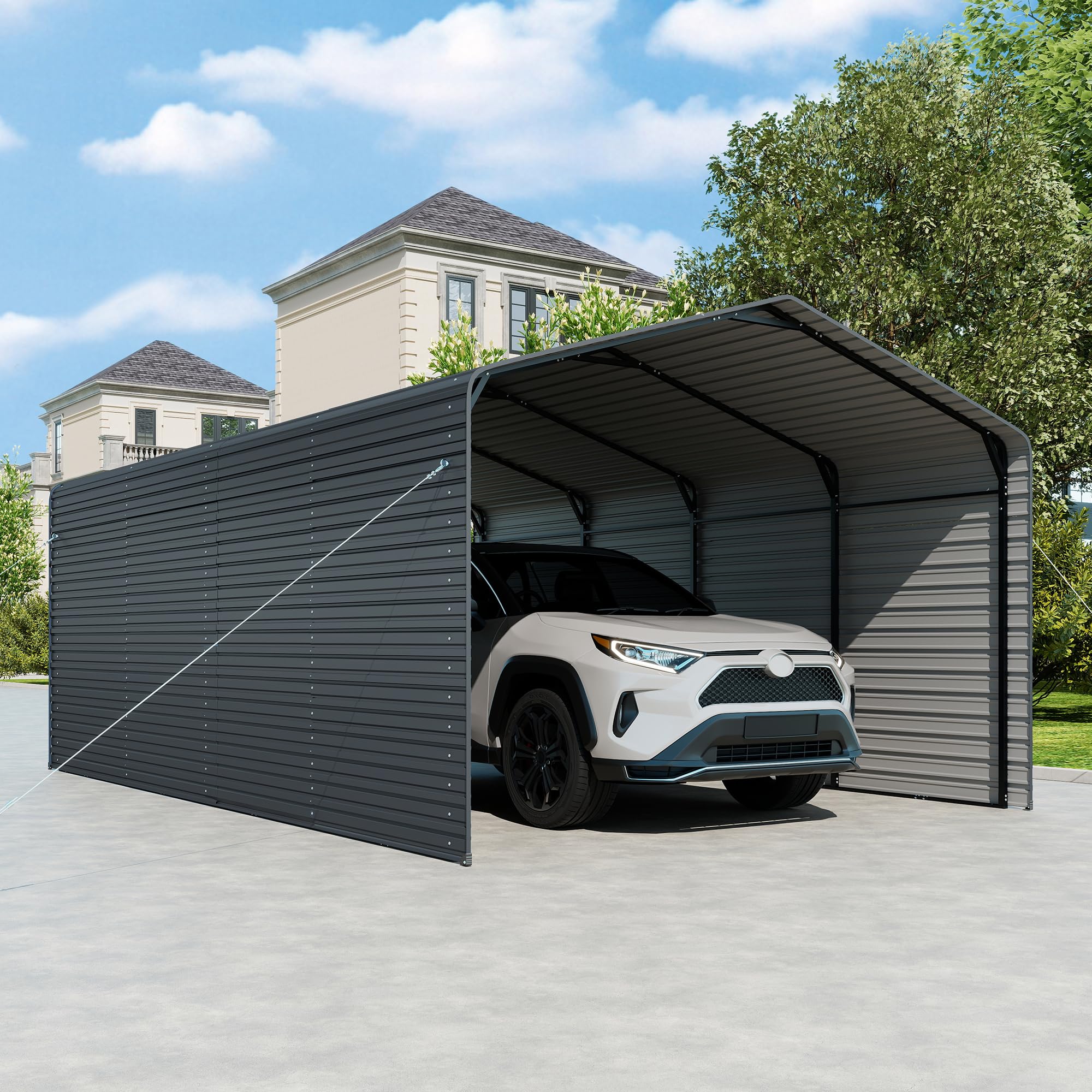 Real Relax 12x20 FT Heavy Duty Enclosed Metal Carport, Gray