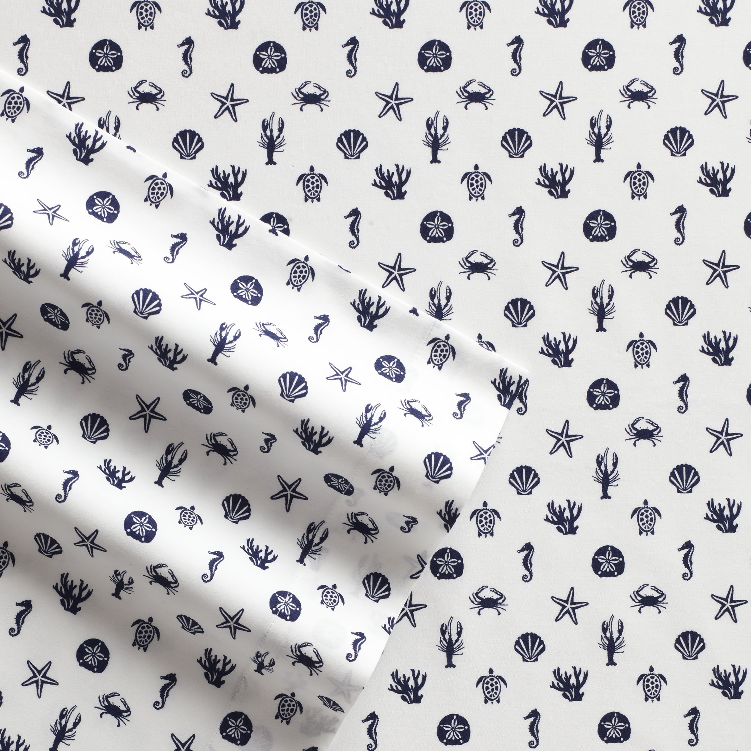 Poppy & Fritz - Twin XL Sheets, Cotton Percale Bedding Set, Crisp & Cool, Lightweight Home Decor (Sea Icons, Twin XL)