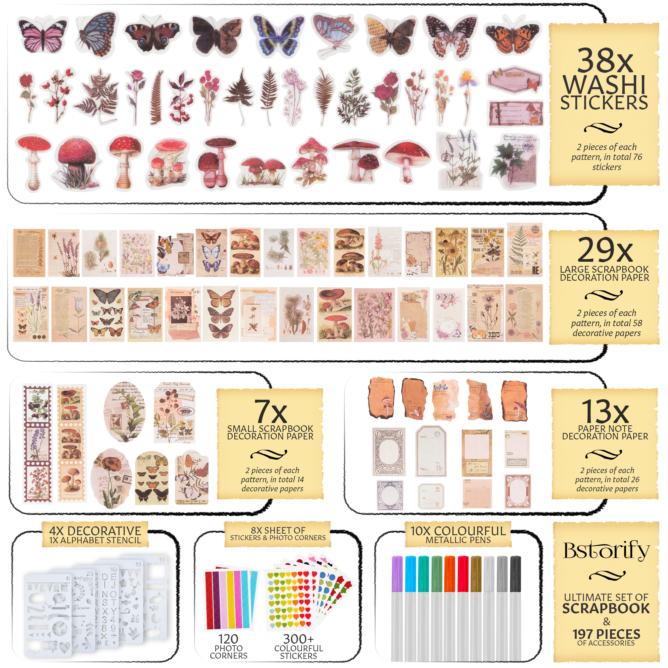 Bstorify Scrapbook Album, (198 PCS), 70 Pages 25.4 x 25.4 CM With 174 PCS Scrapbooking Paper, 10 PCS Metallic Marker Pens - Image 3