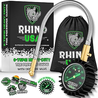 Rhino USA Heavy Duty Tire Pressure Gauge (0-75 PSI) -
