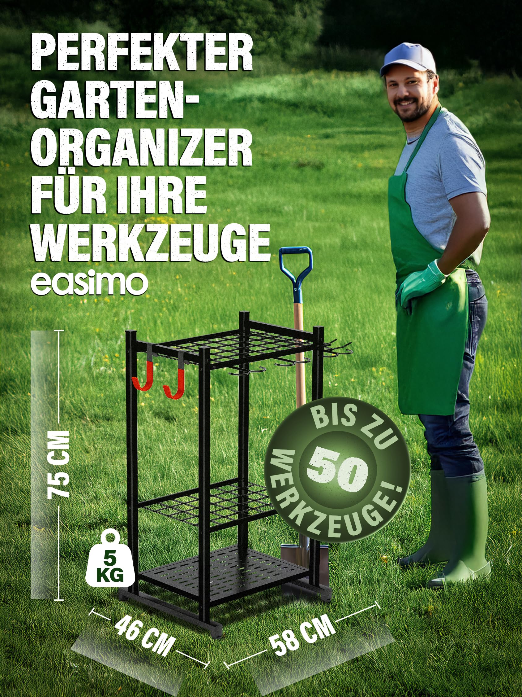 Supporto per attrezzi da giardino | Organizer da giardino adatto anche come supporto per attrezzi per garage, supporto per attrezzi da giardino