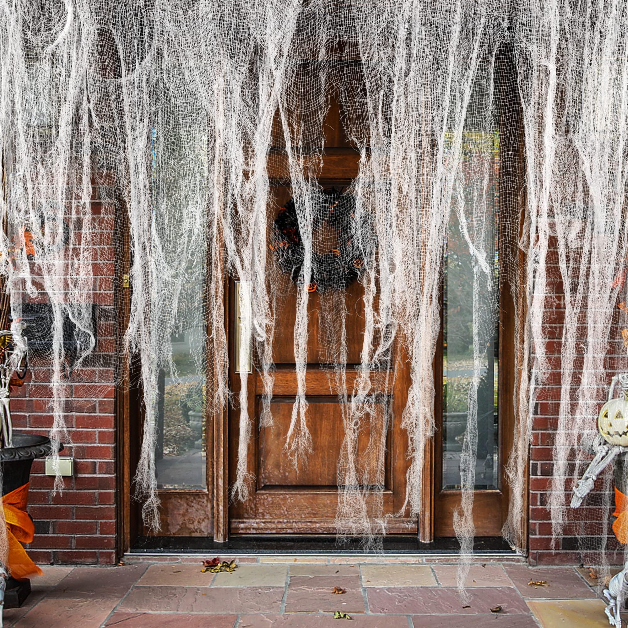Watayo 500 x 39 Inch Large Size Halloween Spooky Cheese Cloth, Halloween White Scary Creepy Cloth, Windows Doorways Cover Gauze for Halloweens Haunted House Party Decor