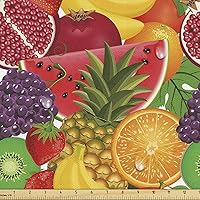 Vista 95 de Ambesonne Tela de Mariposas por Yarda, Patrones de Mariposas Estacionales Alegres Selva Tropical Naturaleza Salvaje Ilustración, Tela Decorativa