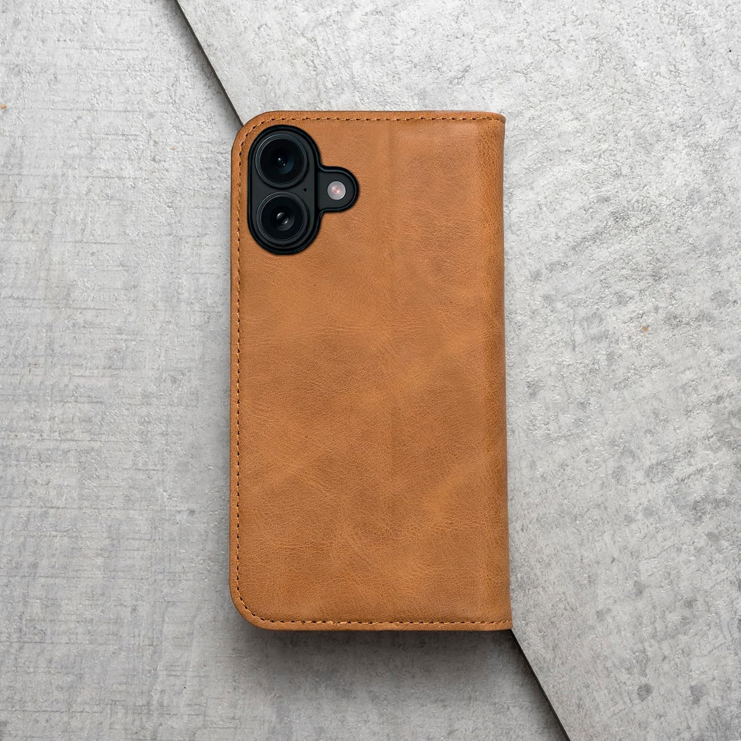 Porter Riley - Leather Case Compatible with iPhone 17. Premium Genuine Leather Stand/Cover/Wallet/Flip Case with Card Slots & Horizontal Stand (Tan)