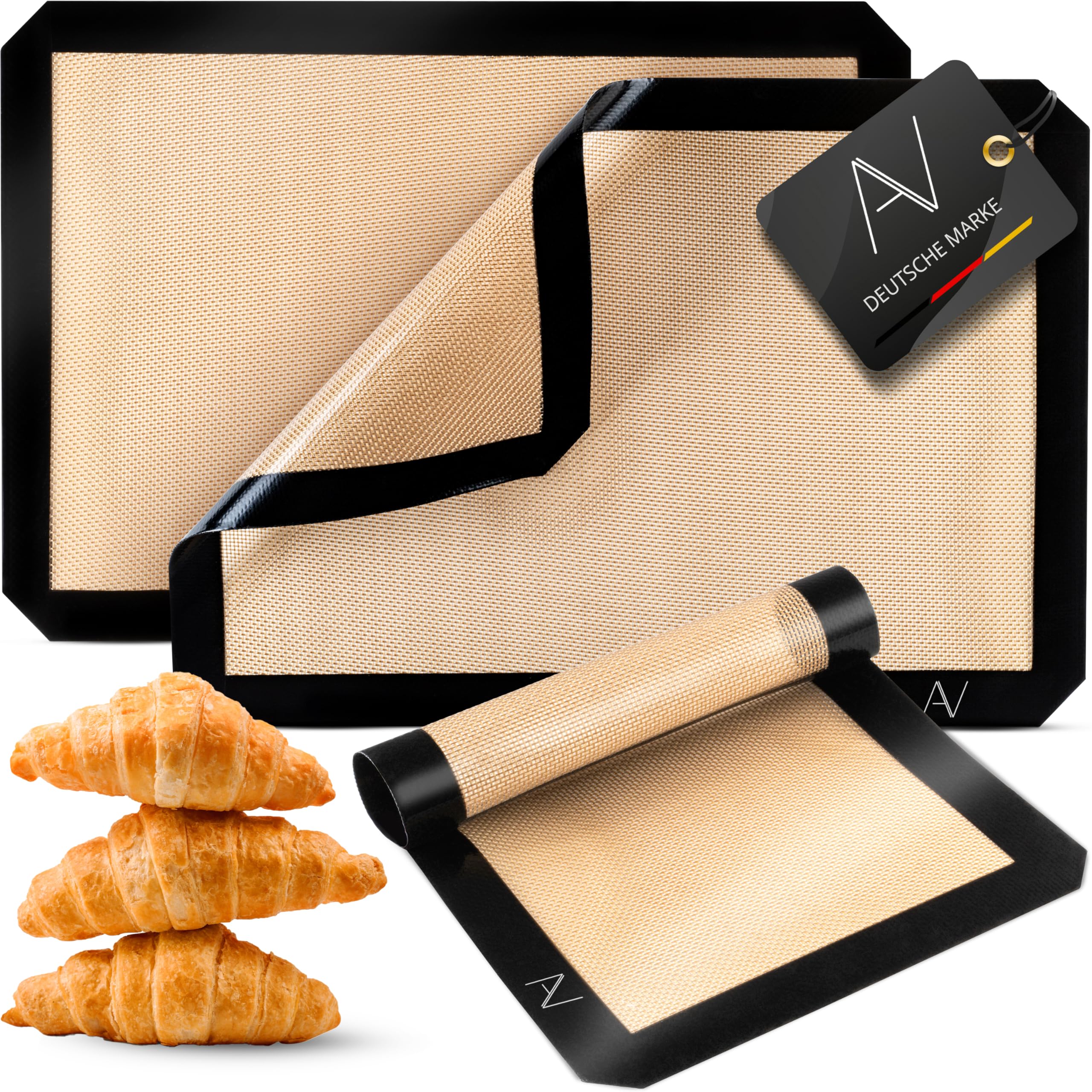 AVANA Silicone Baking Mat Set of 3 Reusable Baking Mats with Non-Stick Coating Heat Resistant Oven Mat - Black-image-43