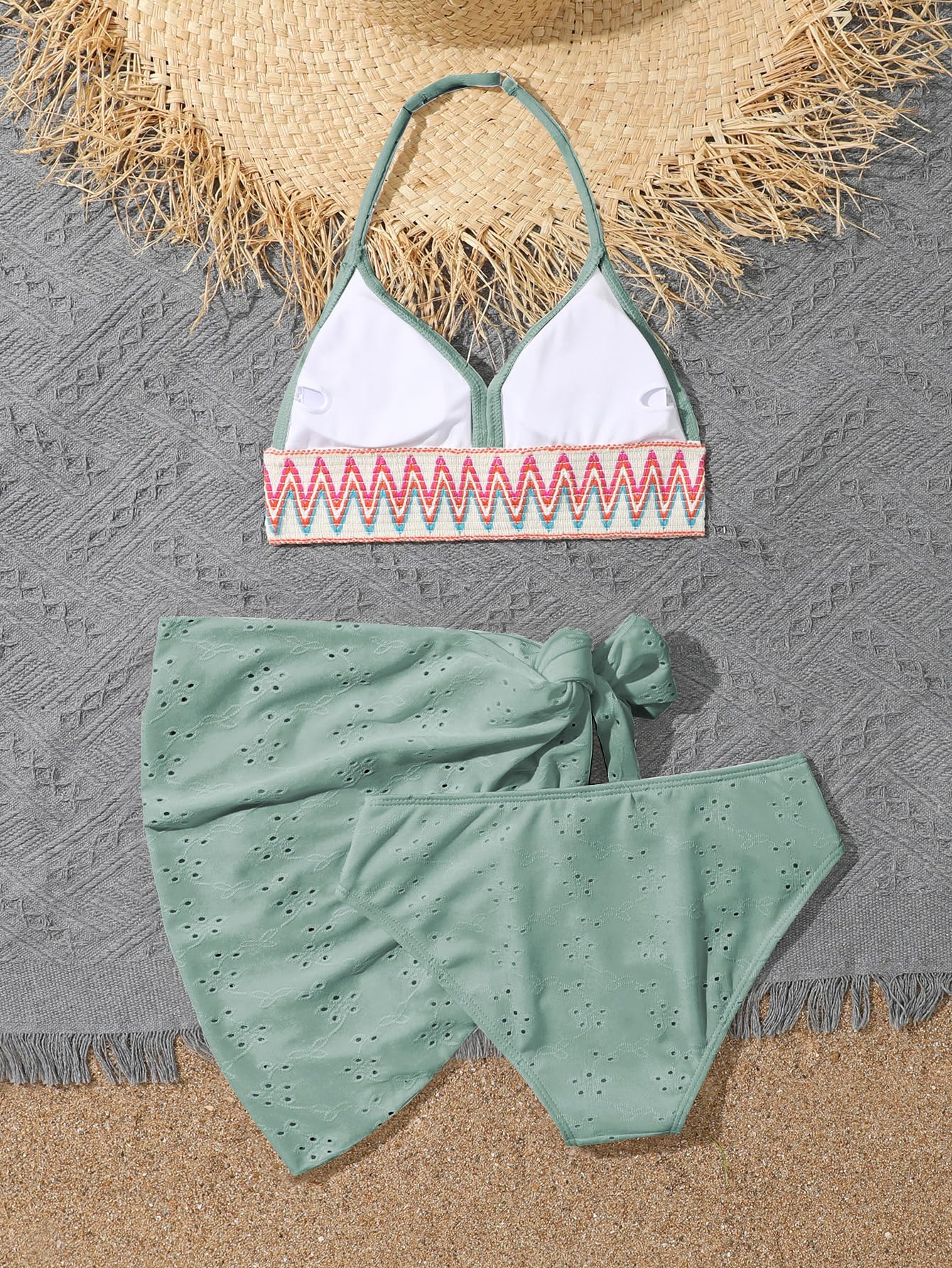 Condition photo showing Brand New for Verdusa Girl's 3 Piece Halter Bikini Sets Bathing Suit with Cover Up Skirt