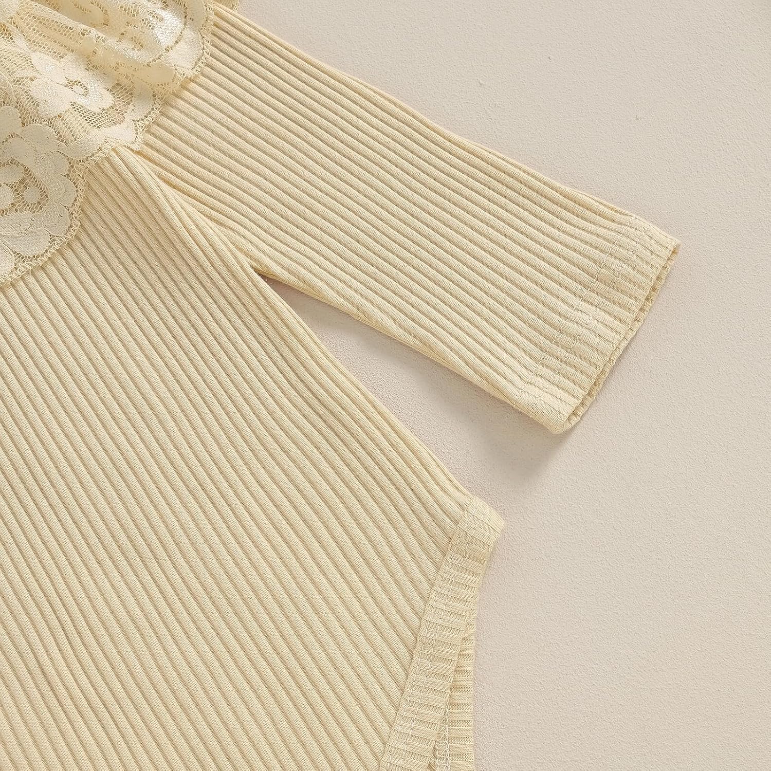 Baby Girl Clothes Lace off shoulder knit sweater Romper Bodysuit Flare Pants Bow headband set 3Pcs Newborn Fall Outfit (Beige, 18-24 Months)