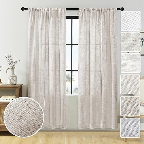 Miniatura 8 de Cortinas de lino con textura de cocina semitraslúcidas de 36 pulgadas de largo, cortinas pequeñas con bolsillo para barra, cortinas para cafetería,