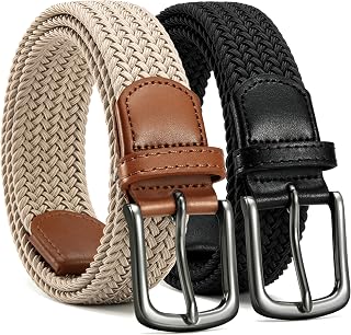 CHAOREN Stretch Belts for Men 2 Pack - Elastic Belt for Golf & Casual Wear | 1 3/8" Braided Nylon Webbing, No-hole Adjustable, Breathable Comfort, Gift-Boxed, Pairs with Jeans, Shorts and Chinos