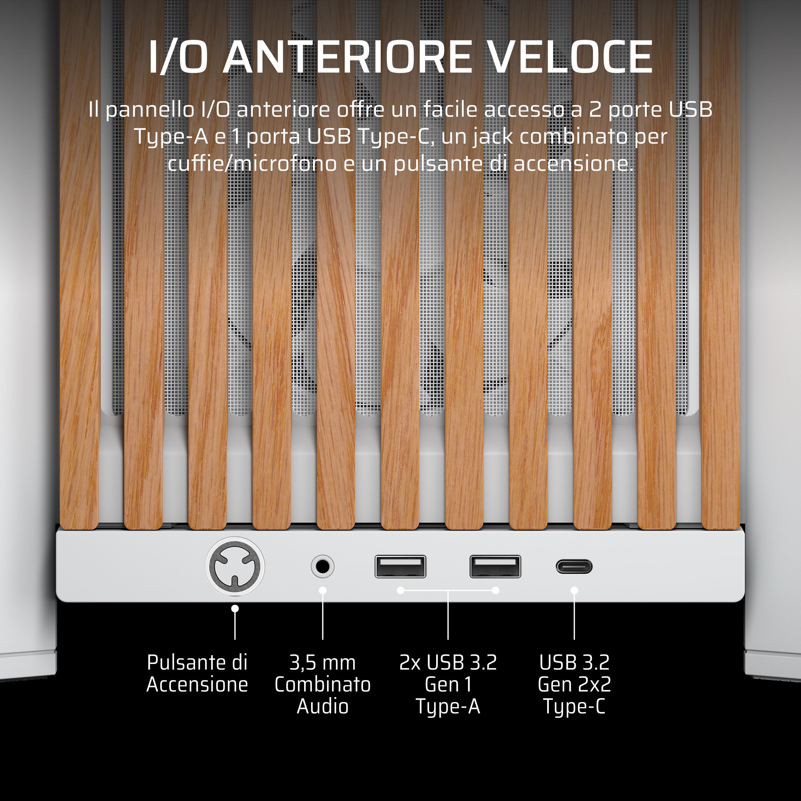 CORSAIR FRAME 4000D WOOD RS Case PC Mid Tower – Bianco e Rovere | Pannello Frontale Legno, 4 Ventole PWM RS120 Incluse, Compatibile Con Scheda Madre Rovesciata, Stabilizzazione Anti-Cedimento