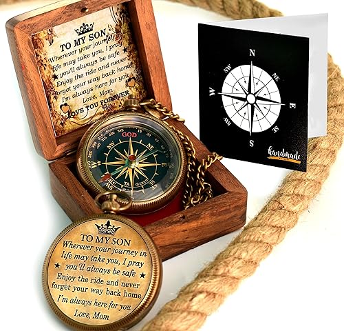 to My Son Compass with Wooden Box-Mom to Son Compass - Graduation Gifts For Son