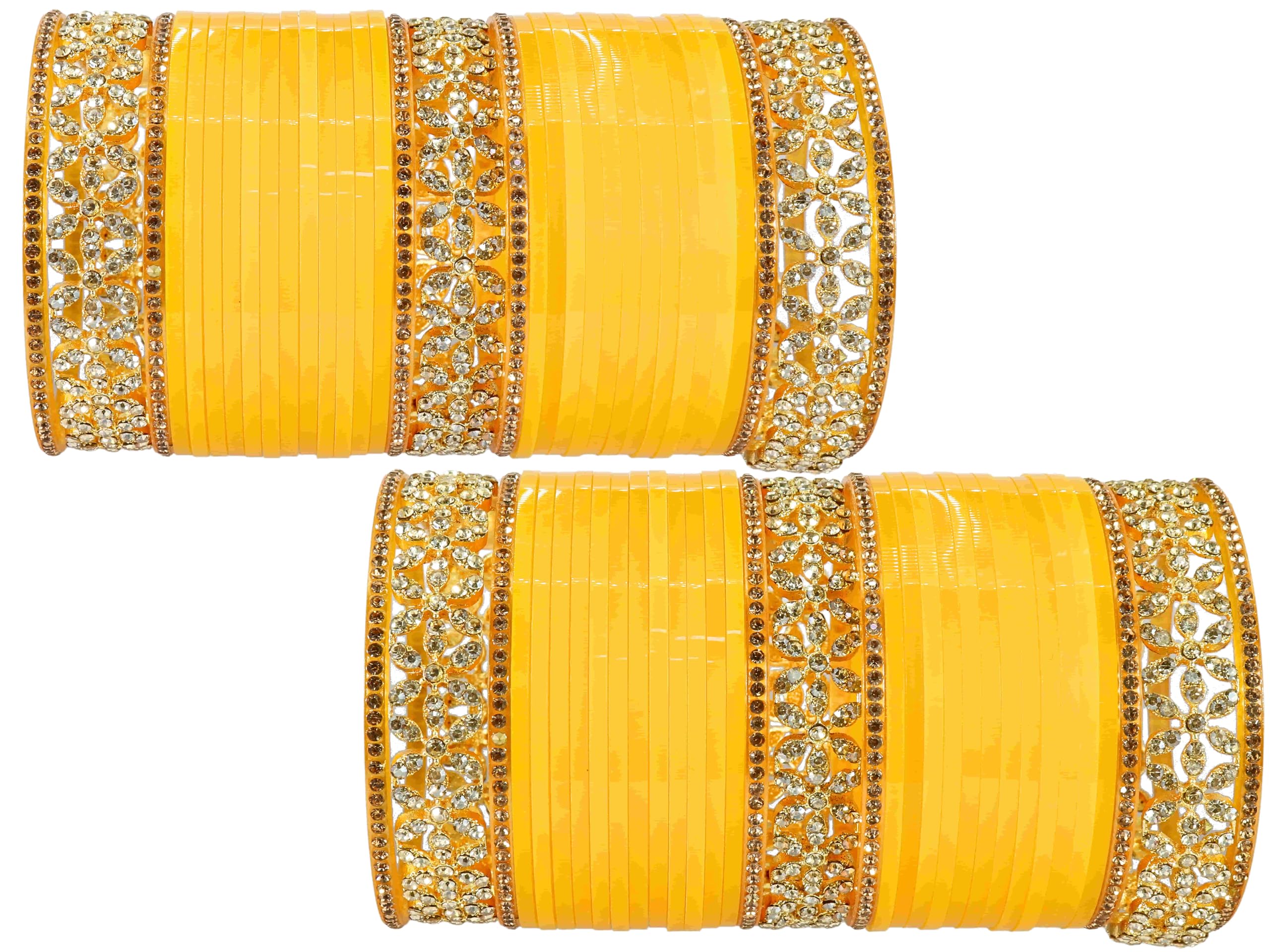 Lavazza Traditional Golden Metal Designer Chuda Set For Bridal Women & Girls with Zircon Stones & Acrylic Bangles | Diamond Chuda | Yellow Chuda Set-(ChudaSet-1-Haldi-2.4), Set of 66 (B0D4F23246) Amazon Price History, Amazon Price Tracker