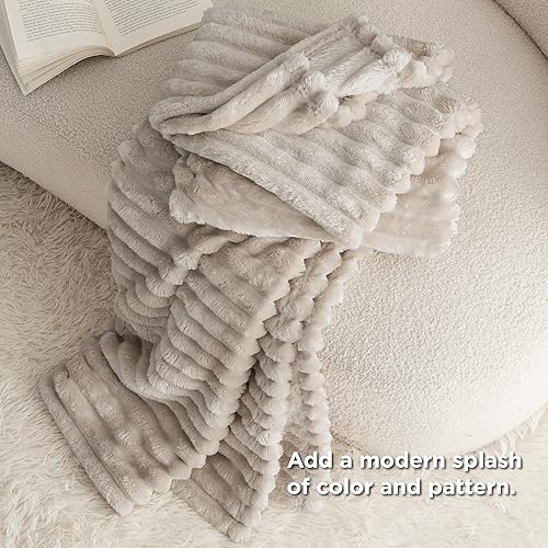 Miniatura 7 de Bedsure Tamaño de la manta de forro polar (gris oscuro y beige)