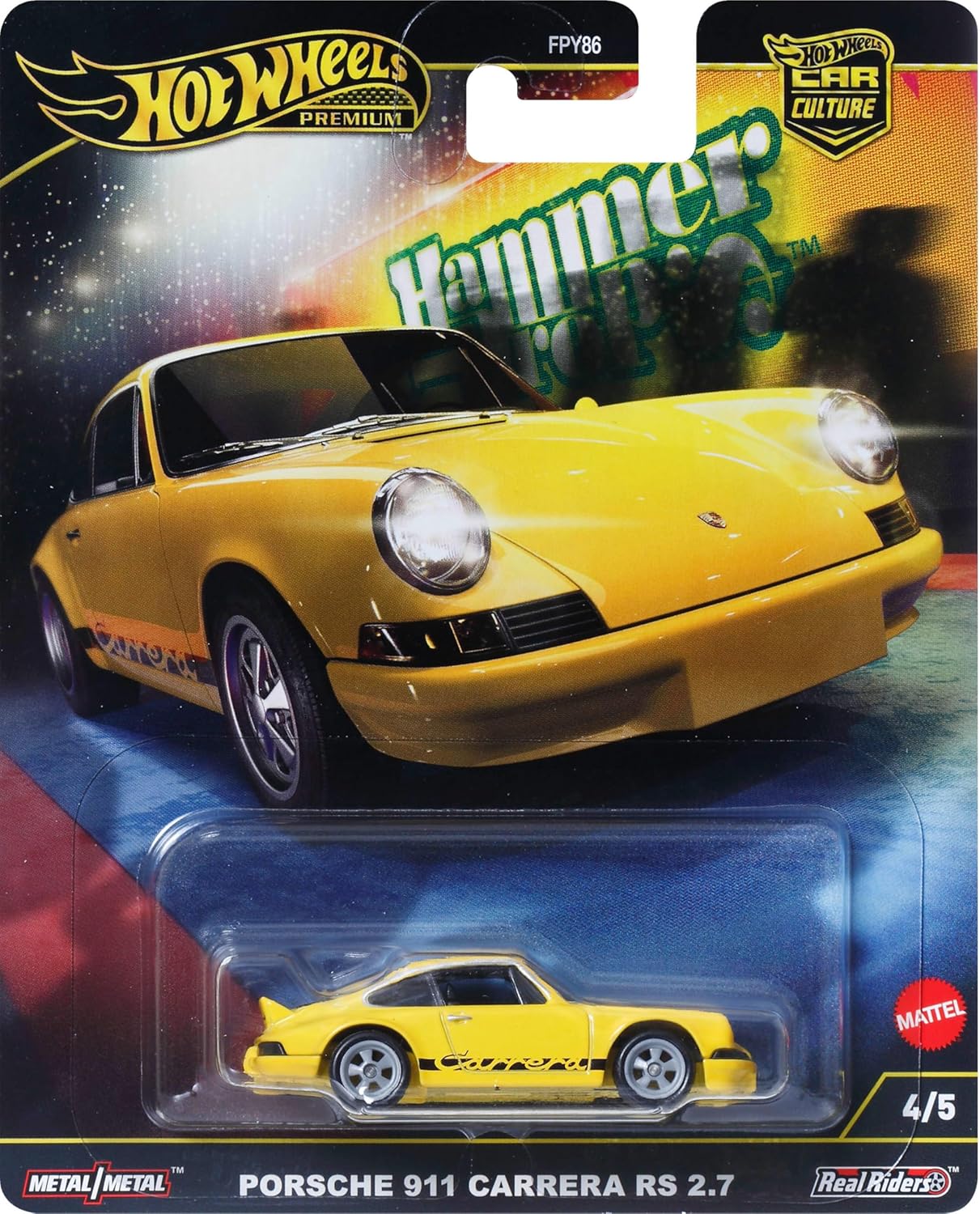Hot Wheels Premium Car Culture Hammer Drop 1:64 Scale Die-Cast Porsche 911 Carrera RS 2.7 Vehicle with Real Riders Tires & Metal/Metal Body & Chassis