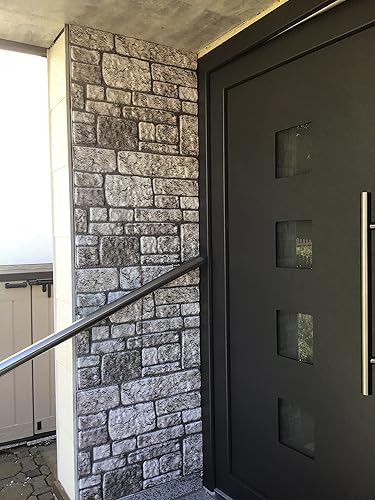 Miniatura 5 de Dundee Deco Paneles de pared 3D efecto ladrillo  Revestimiento de pared con aspecto de piedra gris, espuma de poliestireno, muestra, tamaño 10 x 10