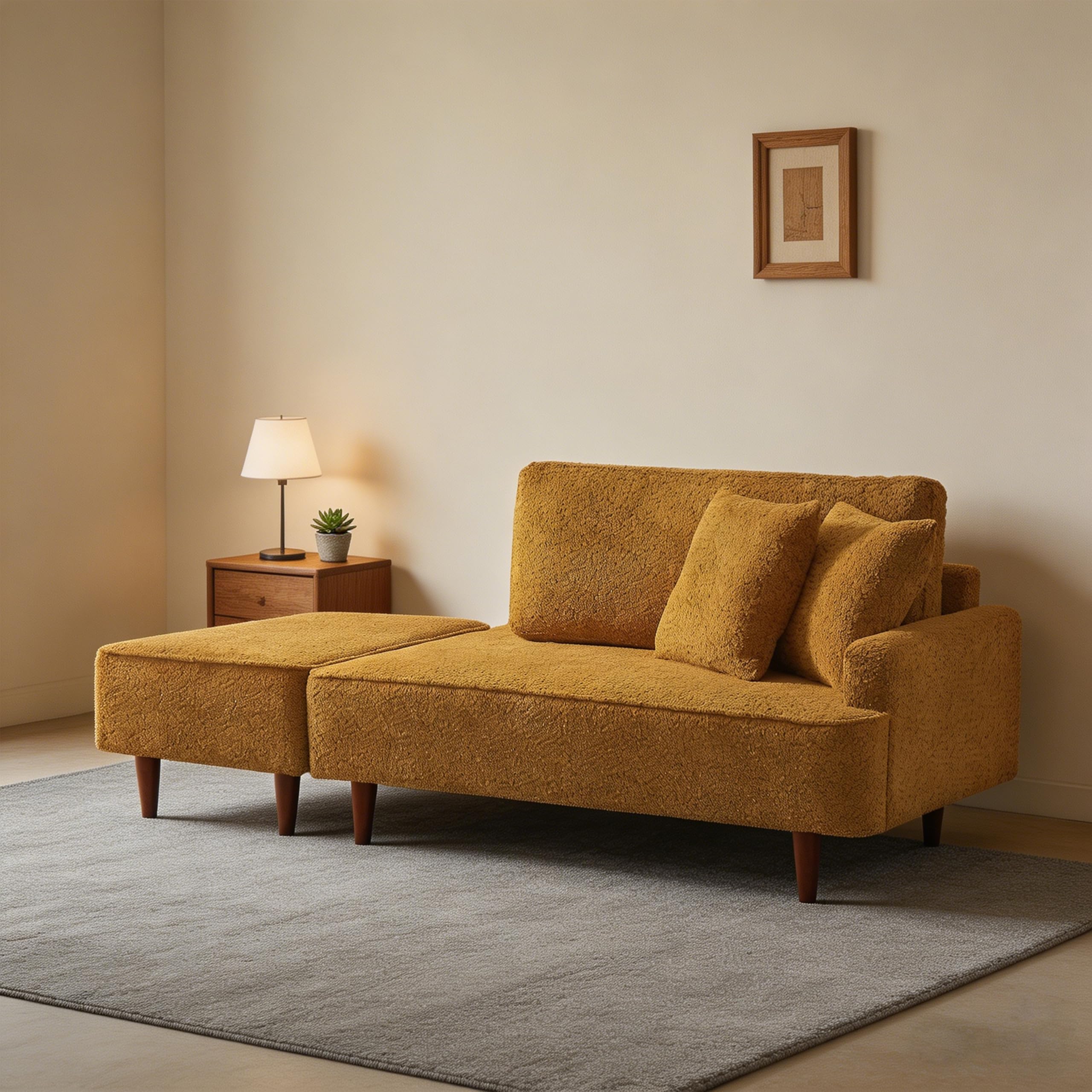 Photo 1 of ERYE Left Facing Boucle Upholstered Chaise Lounge with Ottoman Set, Modern Minimalist Chaise Lounge Single Leisure Recliner Sleeper Sofa Daybed for Living Room Bedroom
