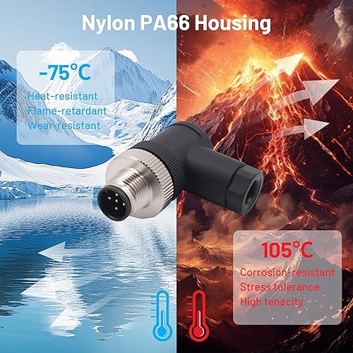 Miniatura 4 de M12 Conector de código macho A de 5 pines, sensor de ángulo recto, enchufe de aviación, conector circular industrial con terminación de tornillo