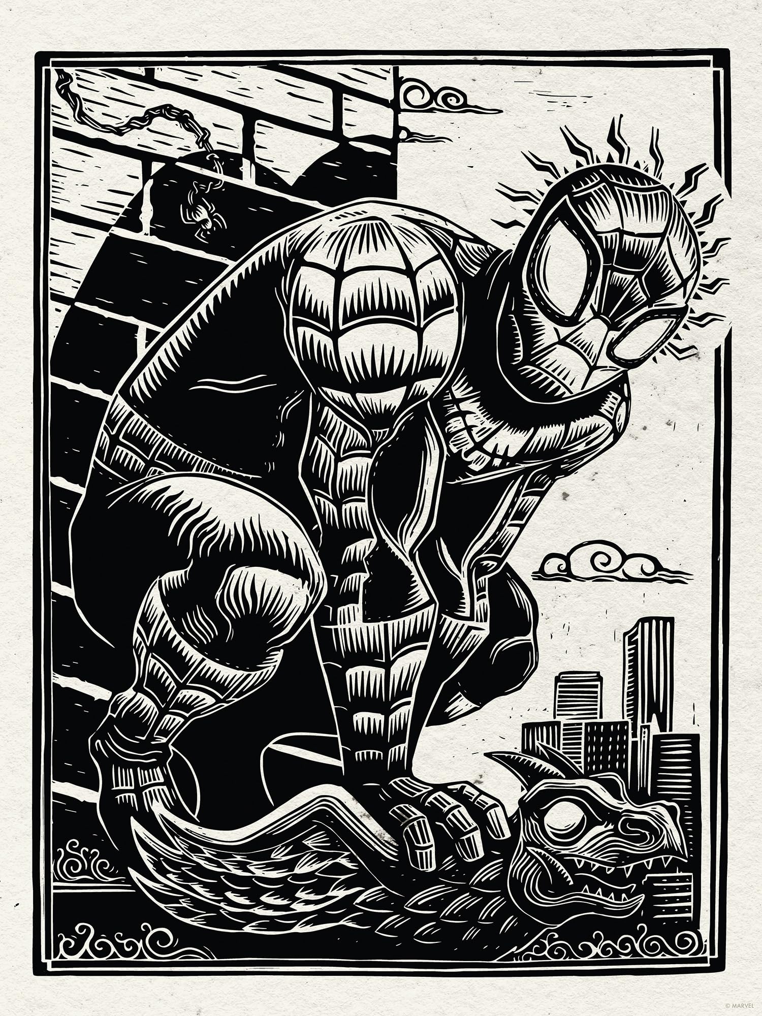 Komar Marvel Spider-Man Lino-Cut Wall Picture Size 30 x 40 cm Children's Room Wall Decoration