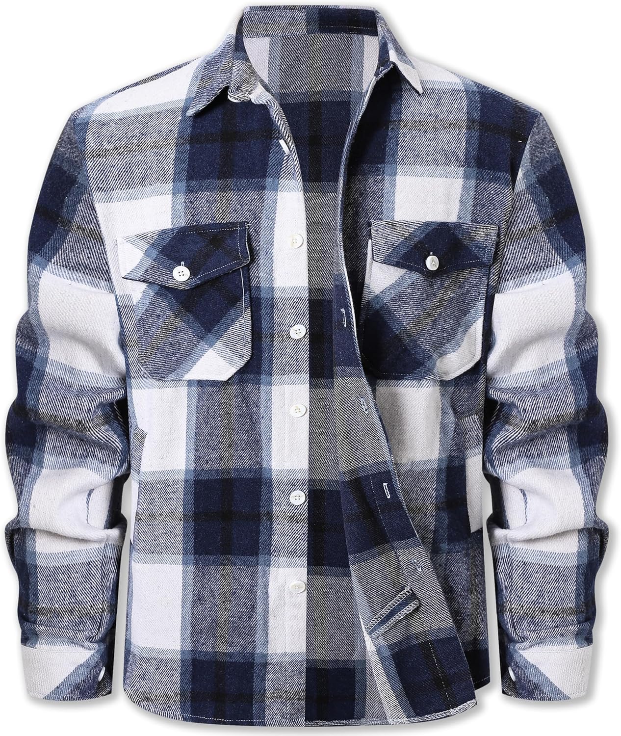 Cromoncent Men's Long Sleeve Thick Flannel Shirt Button Down Plaid Heavyweight Jacket