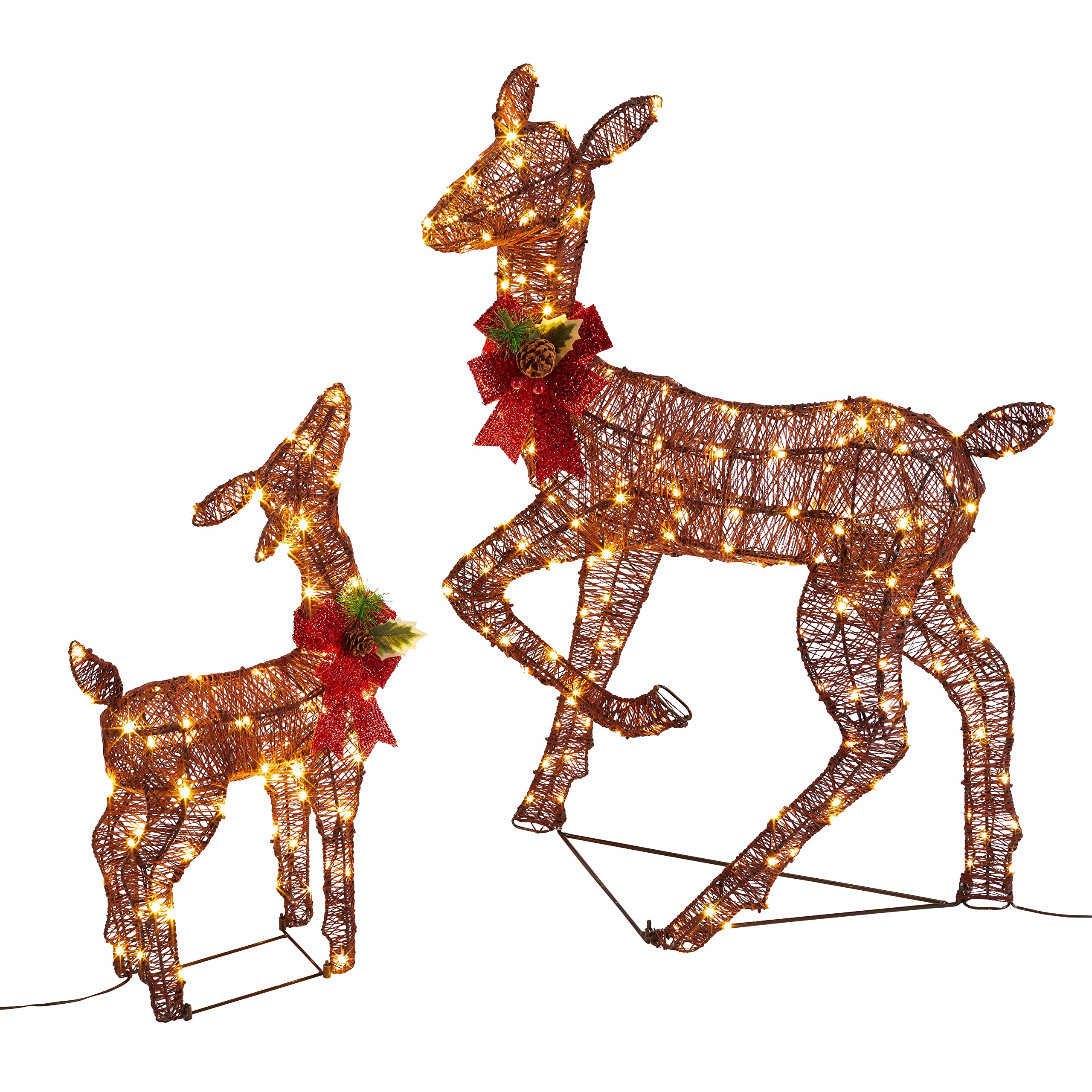 Lights4fun Braune Harewood Rentier Familie LED Rentiere mit Timer Weihnachtsbeleuchtung für außen und innen Weihnachtsfiguren