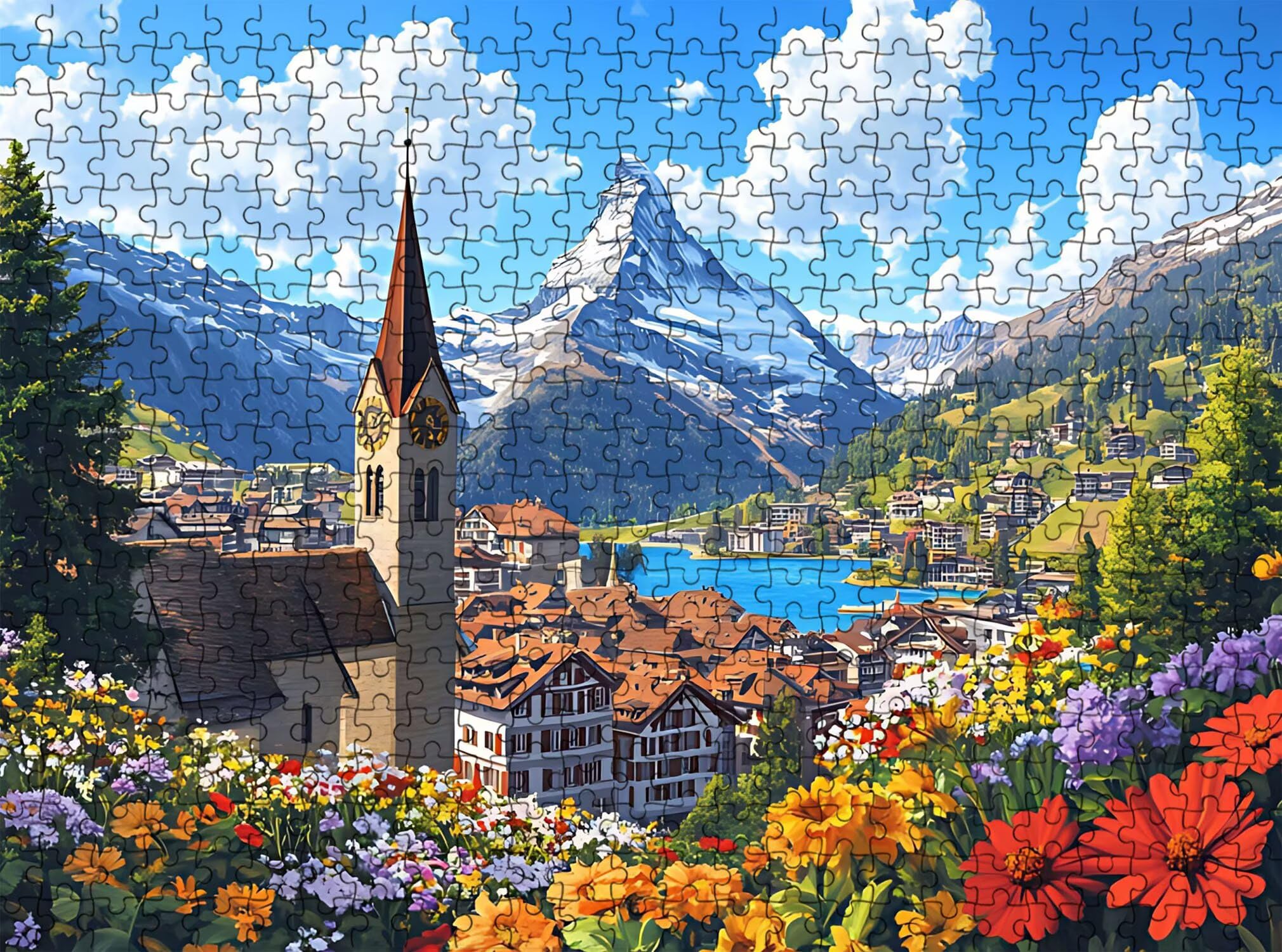 città Montagna Puzzle 5000 Pezzi per Adulti, Puzzle in Legno - Collezione Classica con Poster Incluso -Sfida di Concentrazione e Passatempo Antistress, Gioco Educativo per Famiglia, 156 x 105 cm f0-58