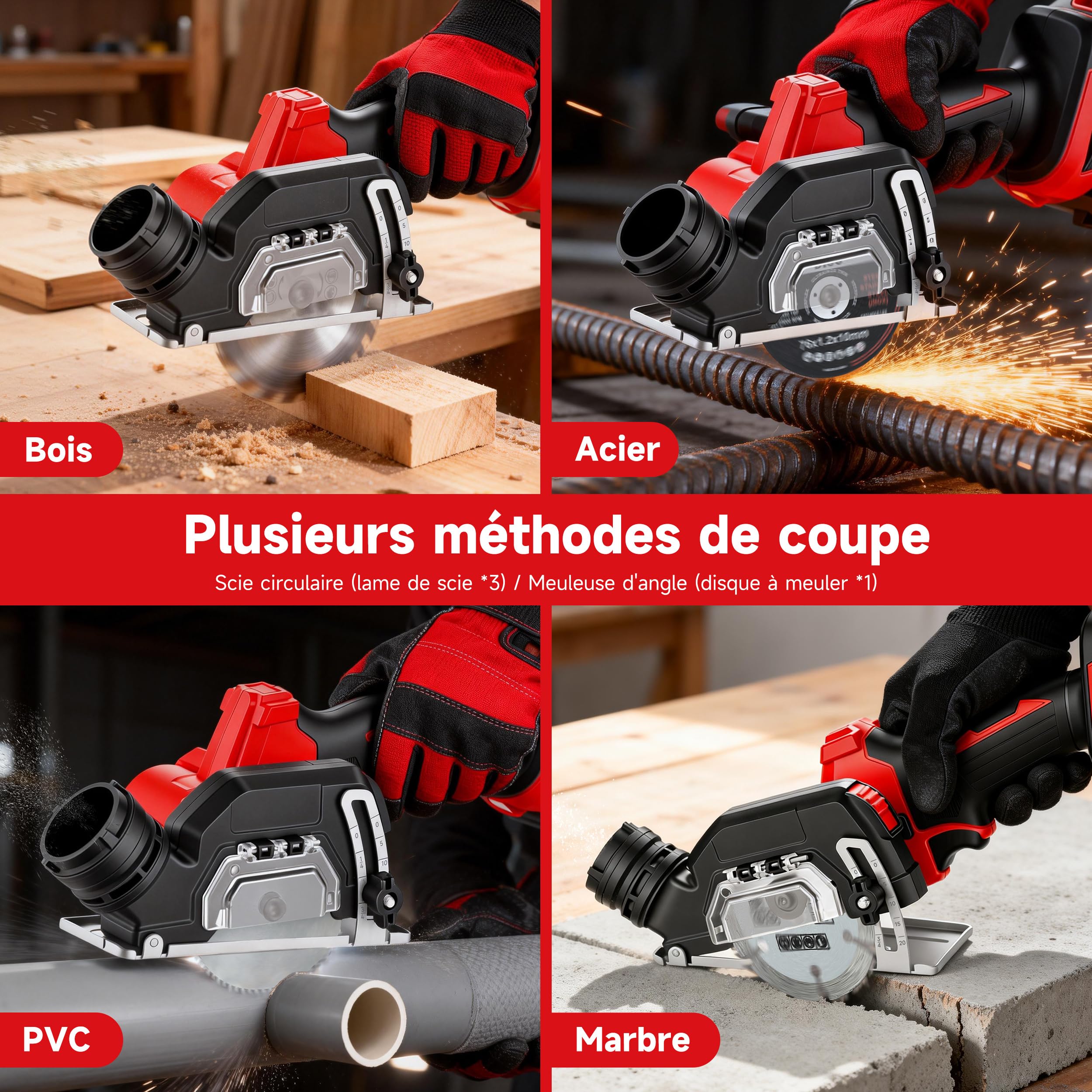 TEENO Scie Circulaire Sans Fil, Coupe Bois et Panneaux, 4 Lames 76mm | 2x4,0Ah Batteries, Compatible Makita Batteries, 20000tr/min, Réglage Profondeur & Biseau 0-45°, Ergonomique, Moteur Brushless