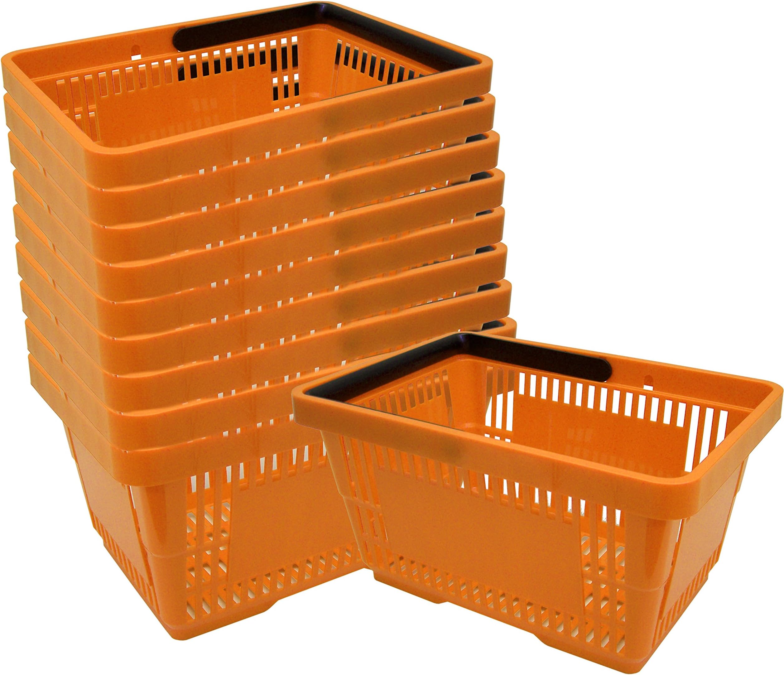 Plastic shopping basket made with handle, 20 litres, 40 cm, stackable base Pack of 10 Orange