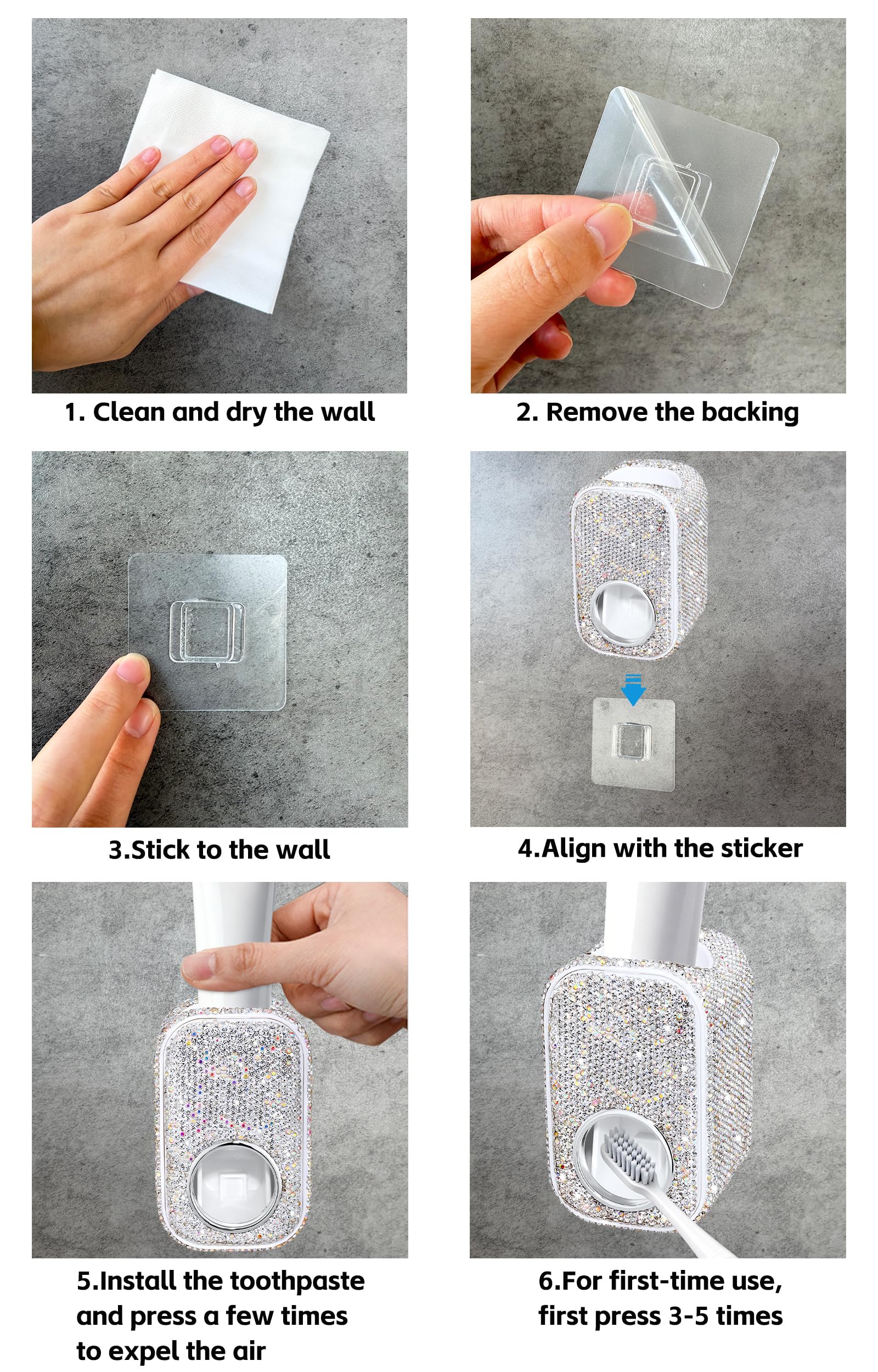 Bling - Juego de soporte automático para cepillo de dientes de pared para baño, diseño innovador de una sola ranura, 2 organizadores de cepillos de dientes brillantes con tapa, dispensador de pasta de