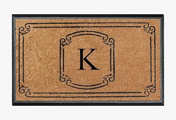 A1HC Natural Coir Monogrammed Door Mat For Front Door, 30"x48", Anti-Shed Treated Durable Doormat for Outside Entrance, Heavy Duty, Low Profile, Easy to Clean, Long Lasting Front Porch Entry Mats - K
