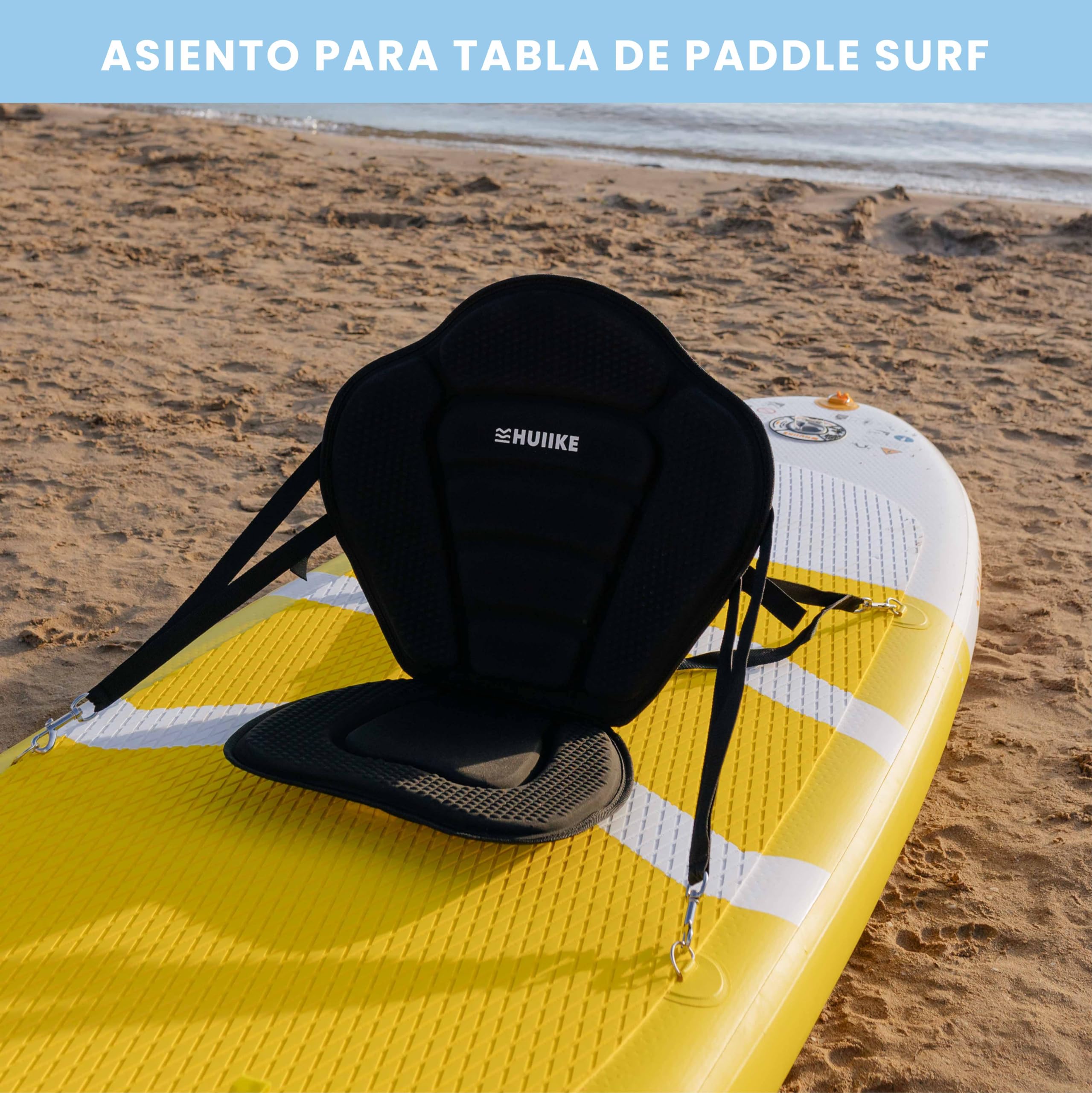 HUIIKE Asiento Paddle Surf y Kayak con 4 Correas Ajustables Acolchado con Bolsa Trasera Silla Sup para Pesca Respaldo
