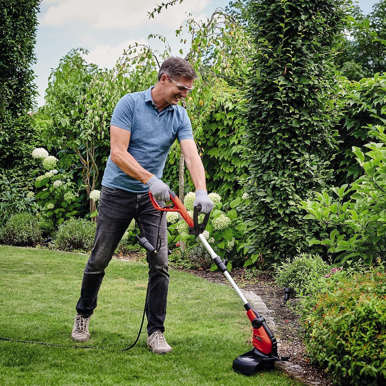 Einhell Elektro Rasentrimmer GC-ET 4530 Set (Motorkopf 4-Fach neigbar & 180° drehbar, Alu-Führungsholm stufenlos teleskopierbar, Flowerguard)