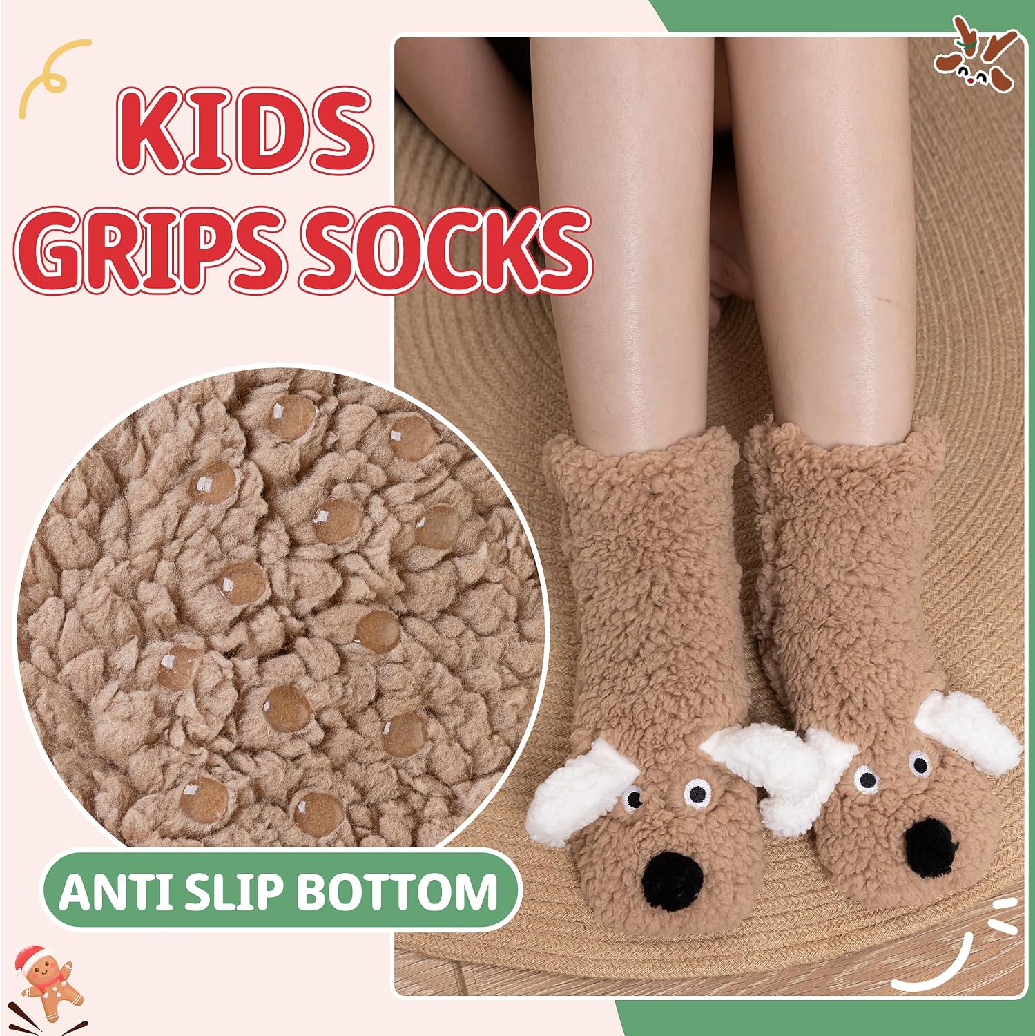 Eocom Kids Boy Girls Slipper Socks Crazy Funny Fuzzy Cute Animal Grips Winter Warm Fluffy Cozy Socks