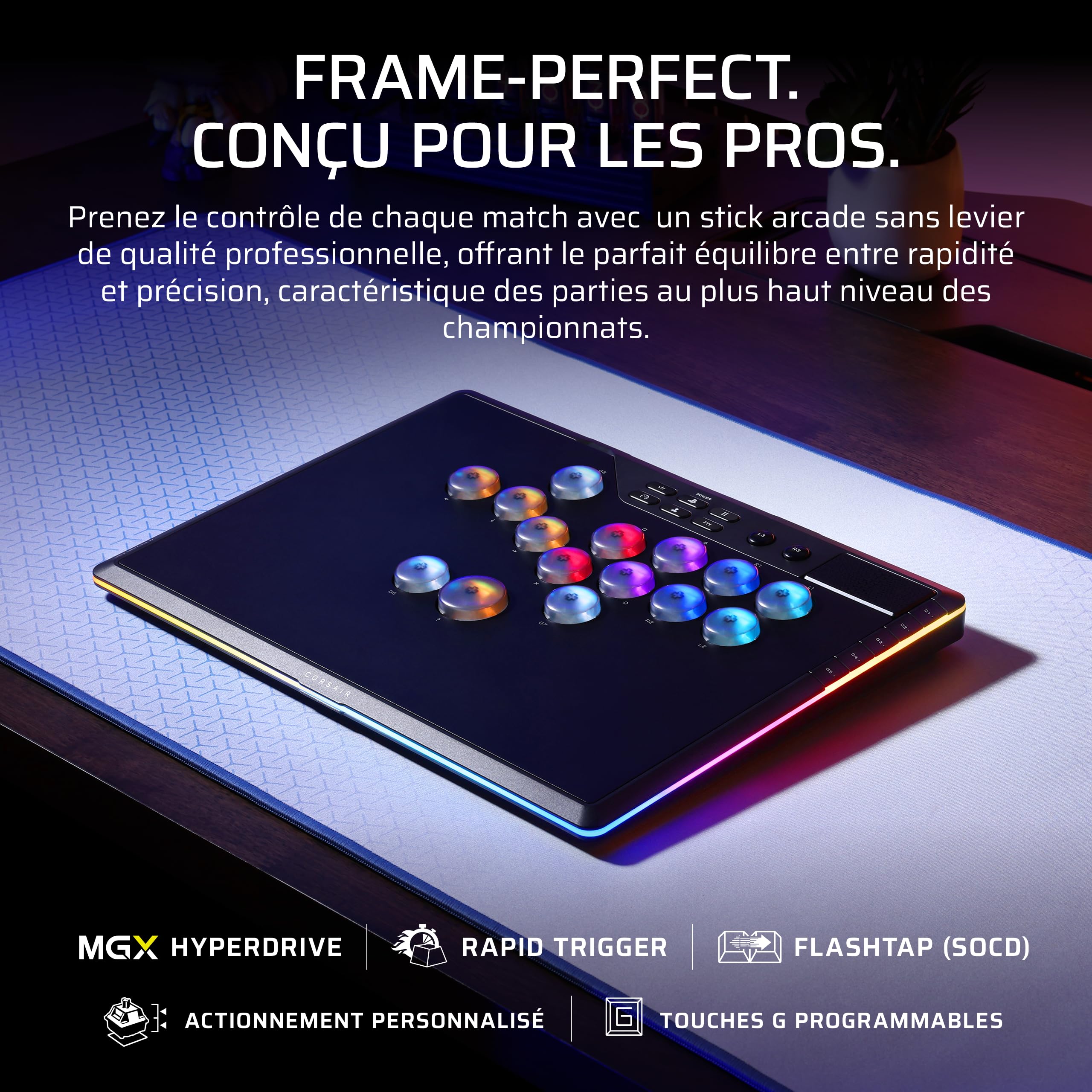 Corsair NOVABLADE PRO Contrôleur sans fil à effet Hall, sans levier – Noir | PS5, PS4, PC, 15 boutons, Éclairage RGB 360°, Fréquence d’interrogation de 1 000 Hz, Connexion sans fil 2,4 GHz, SOCD